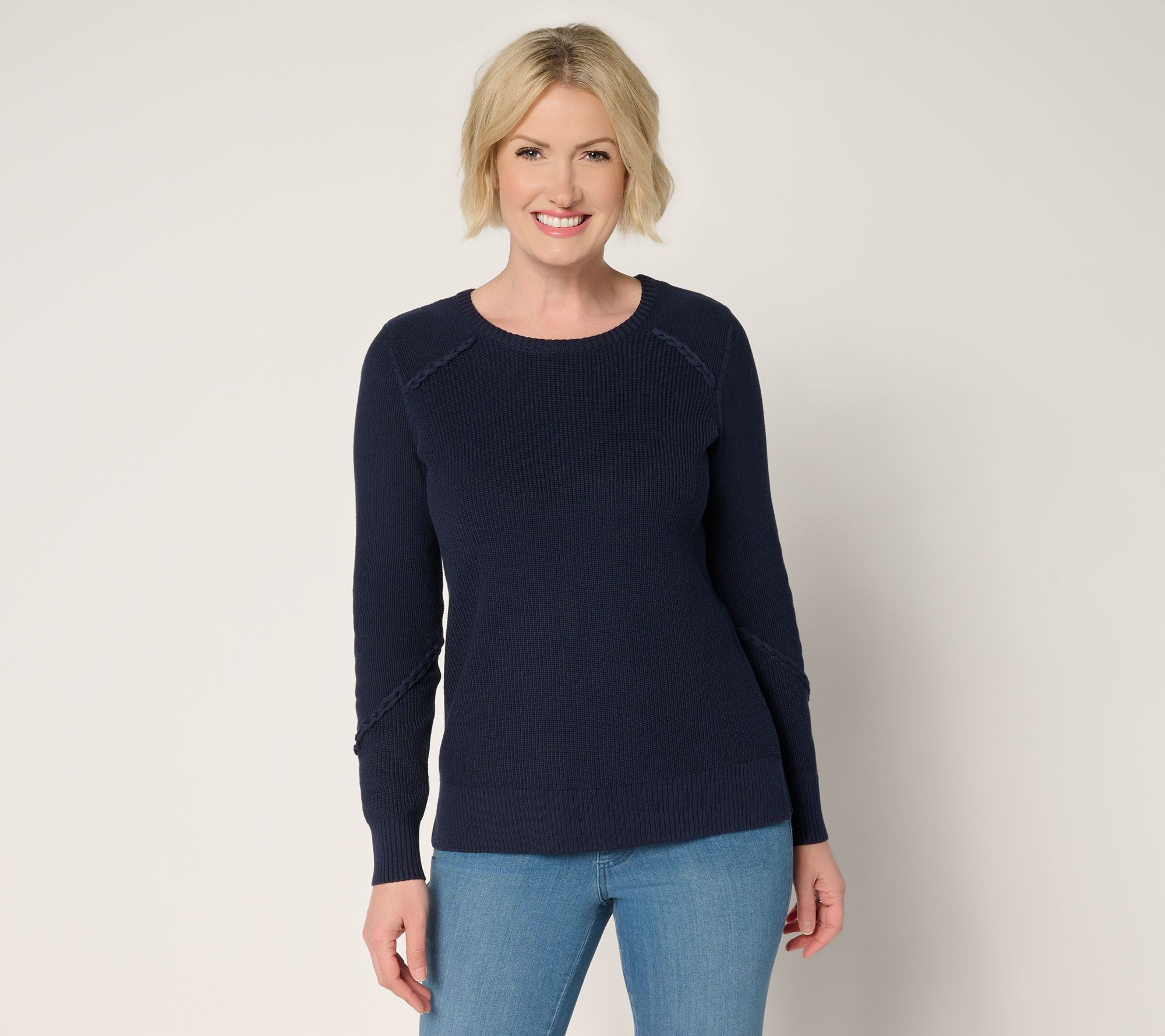Belle by Kim Gravel Shaker & Seed Stich Braided Trim Sweater