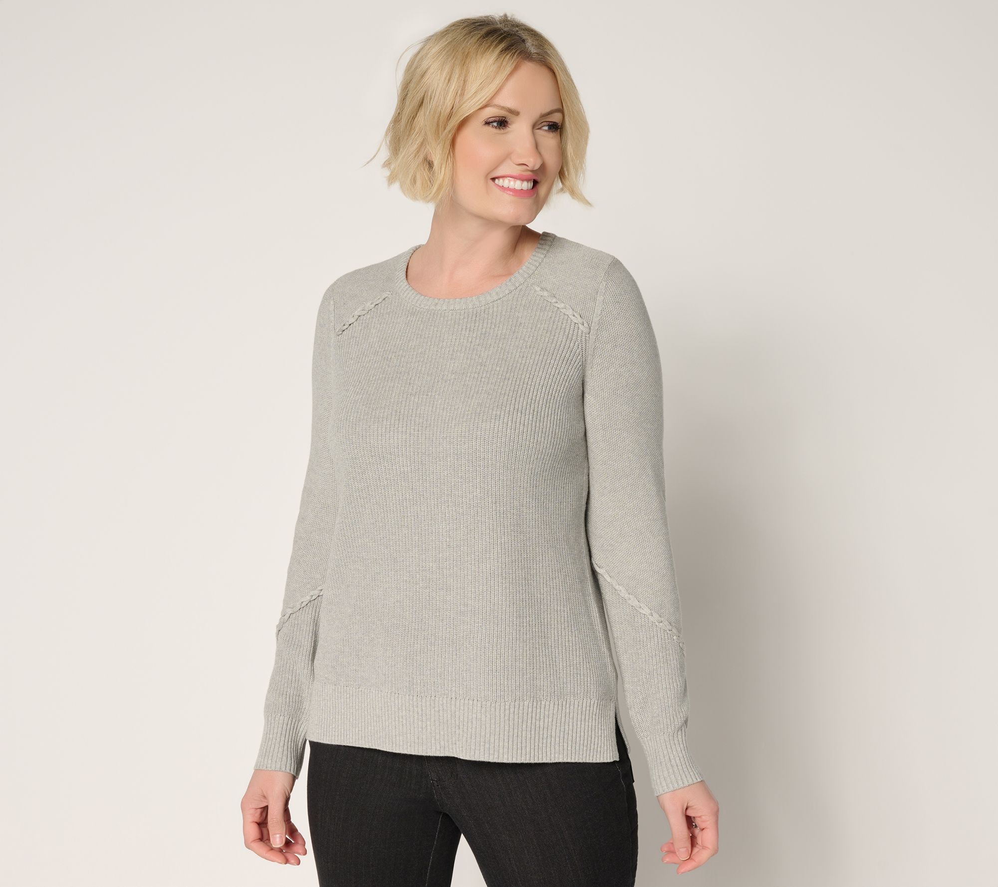 Belle by Kim Gravel Shaker & Seed Stich Braided Trim Sweater