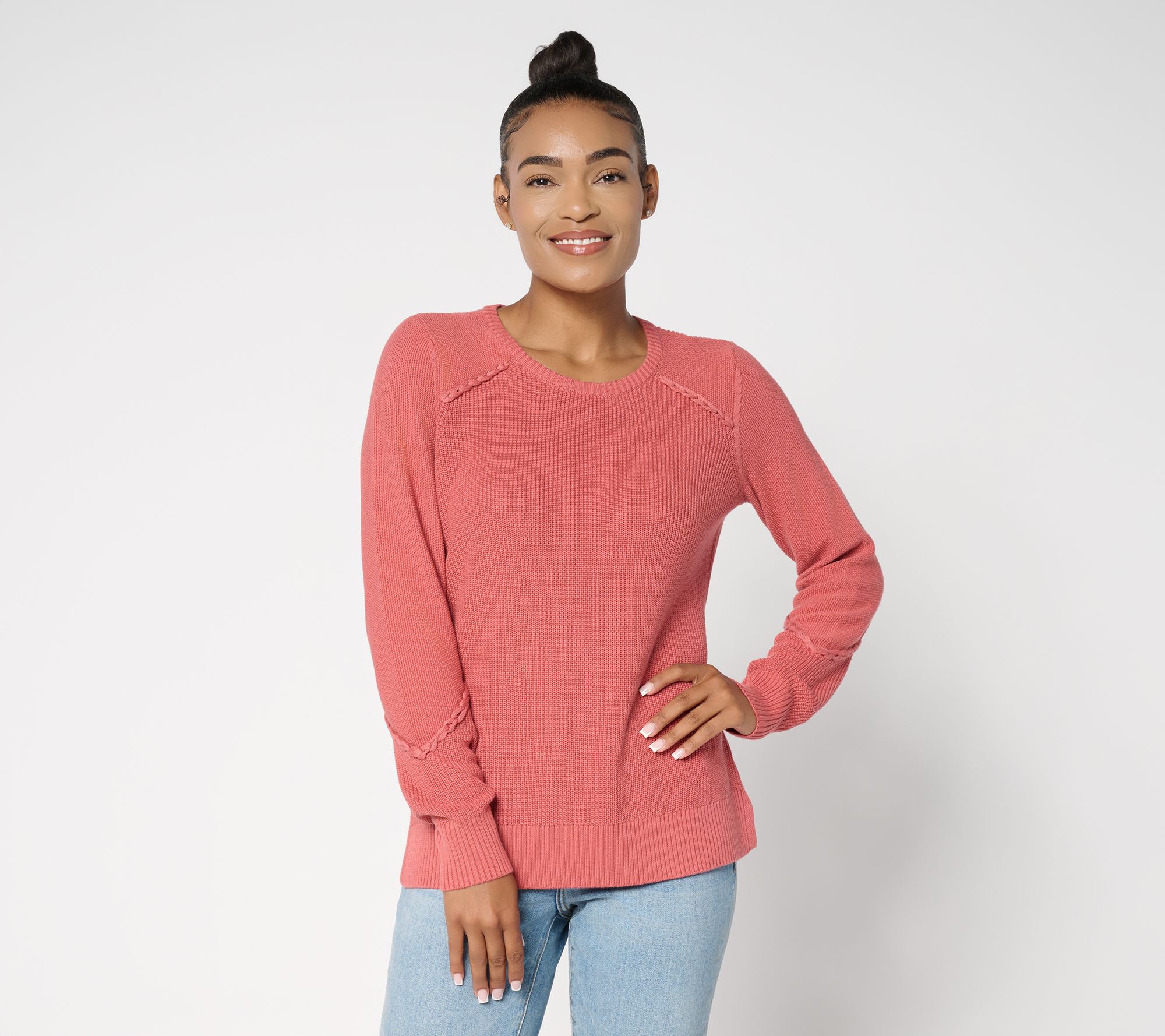 Belle by Kim Gravel Shaker & Seed Stich Braided Trim Sweater