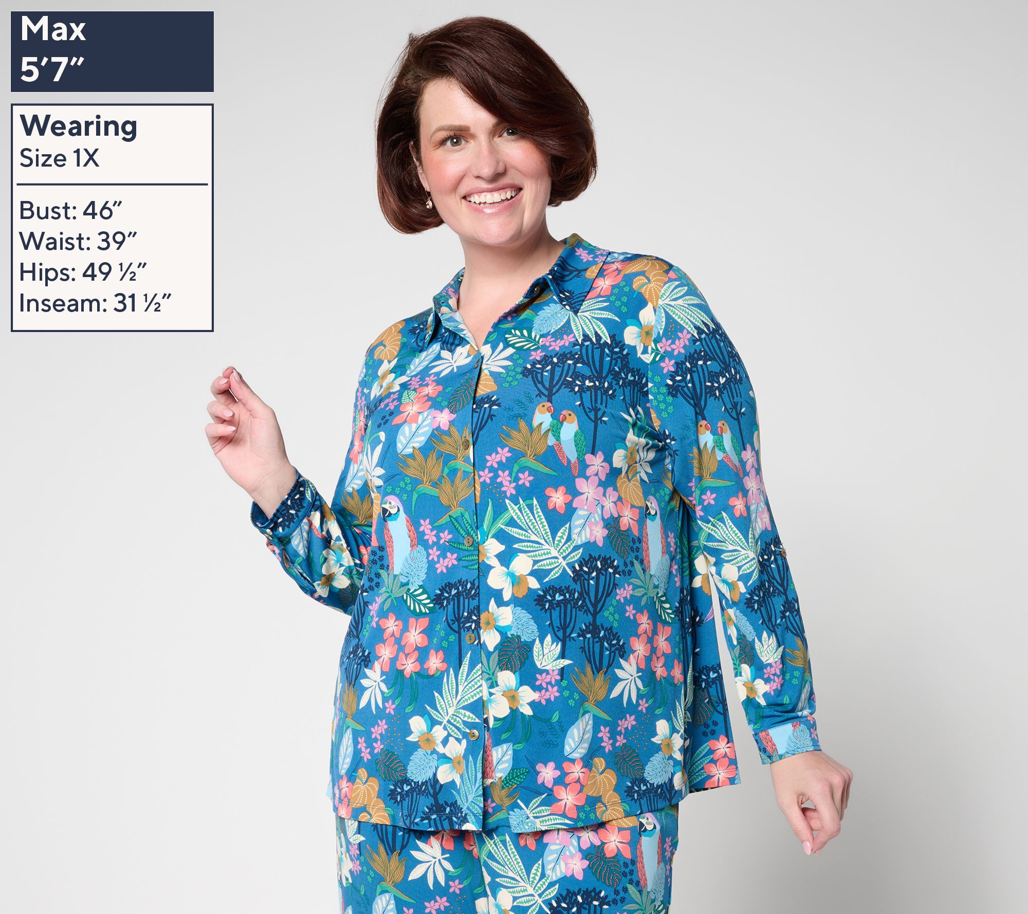 Susan Graver Regular Printed Liquid Knit Button Front Top