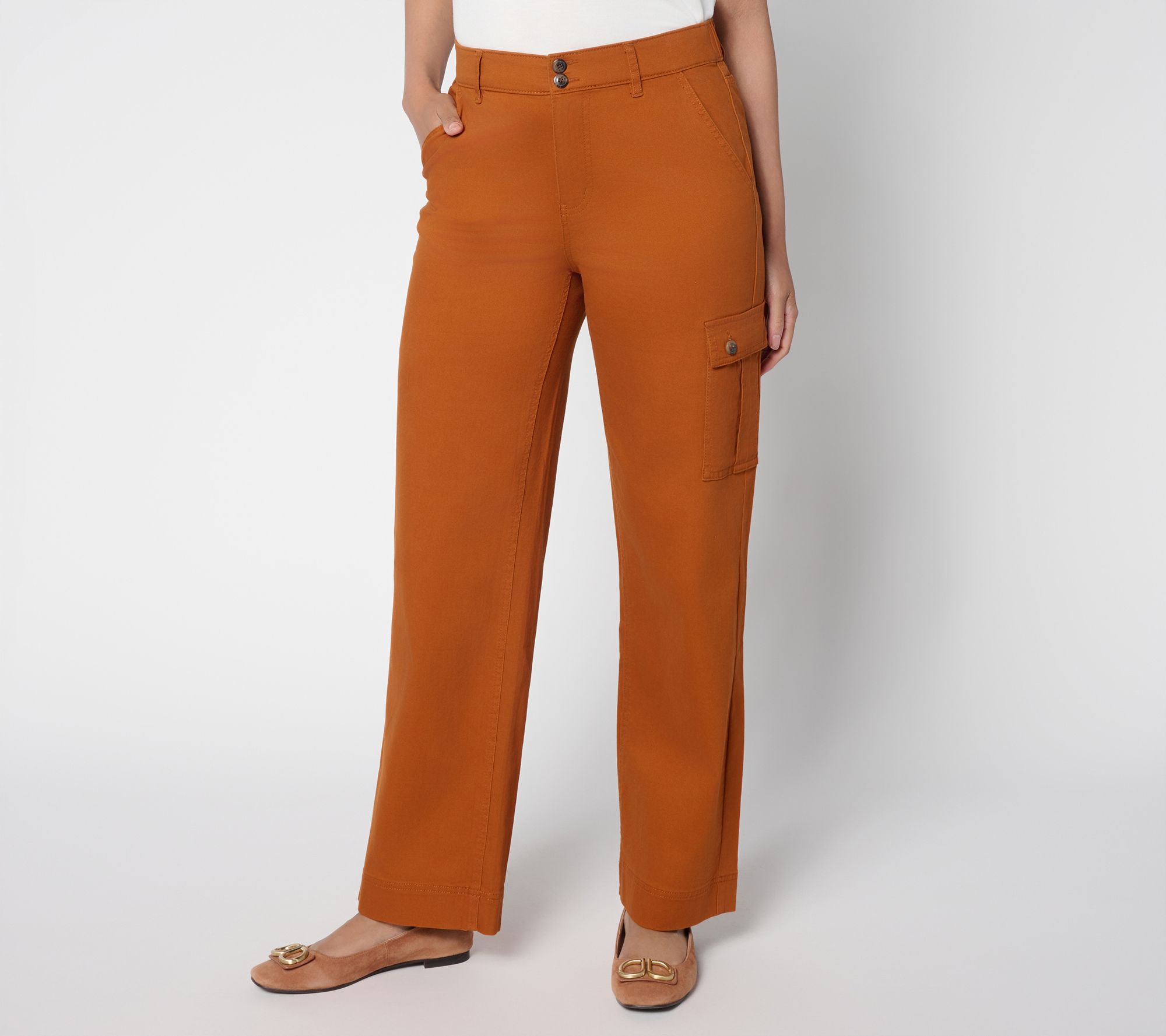 Denim & Co. Regular Double Button Wide Leg Twill Pant - QVC.com