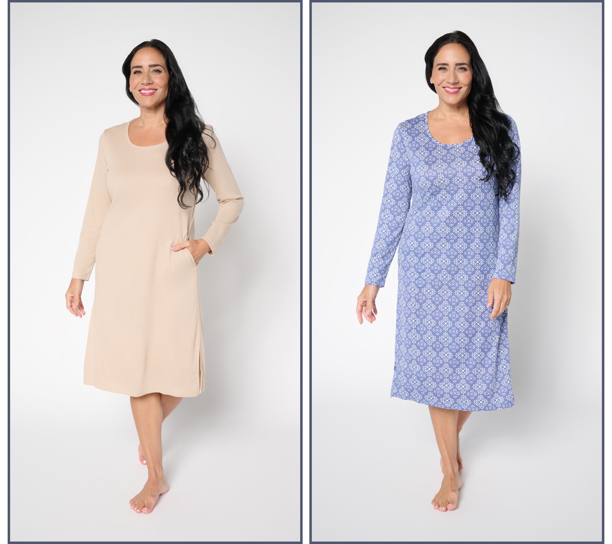 MUK LUKS Ribbed Knit & Cloud Knit 2-Pack Long Sleeve Dresses