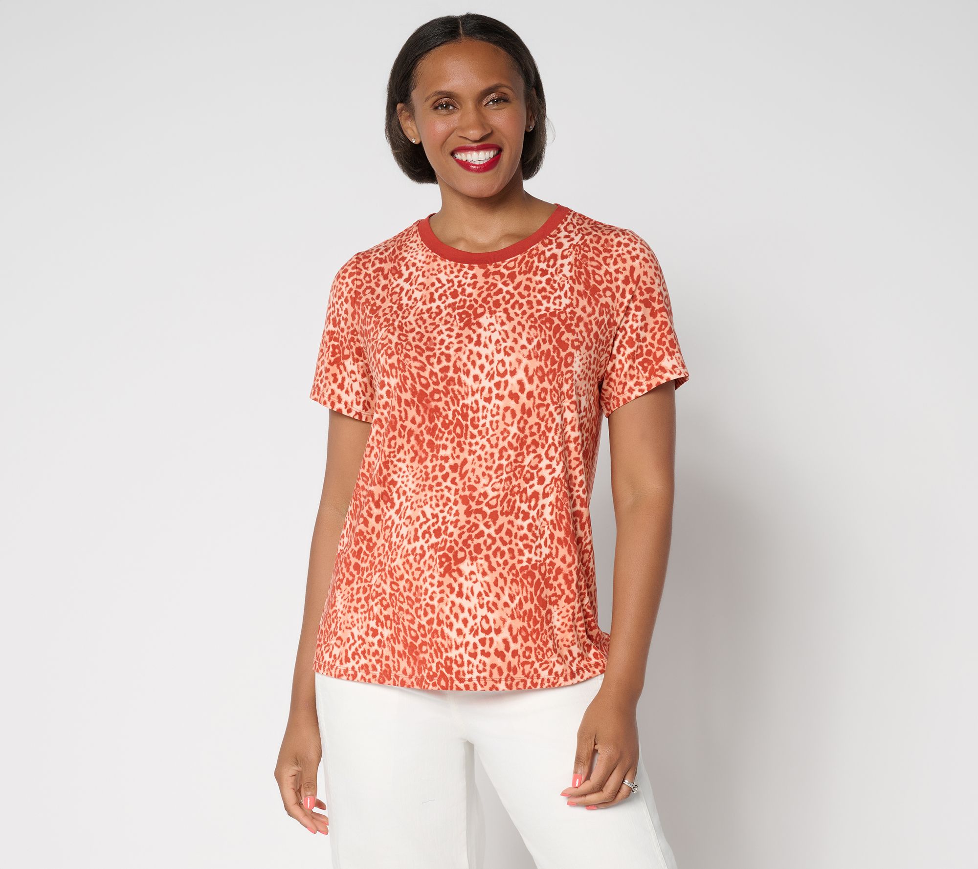 LOGO by Lori Goldstein Rayon 230 Leopard Print Tee