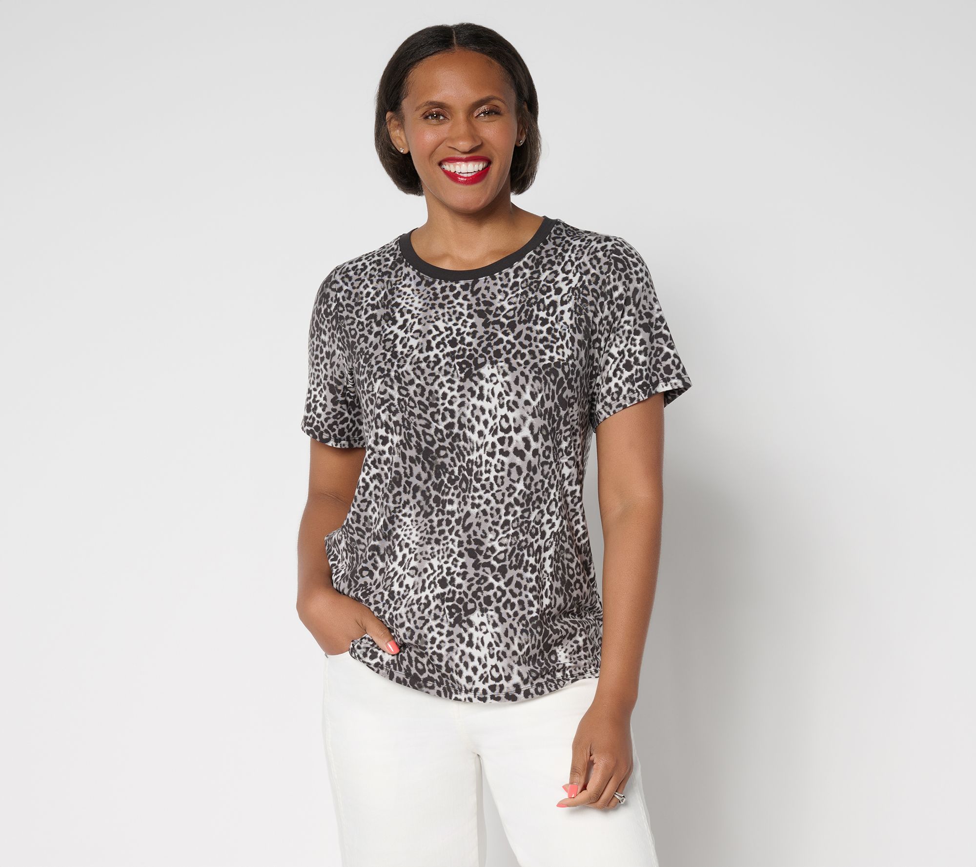 LOGO by Lori Goldstein Rayon 230 Leopard Print Tee
