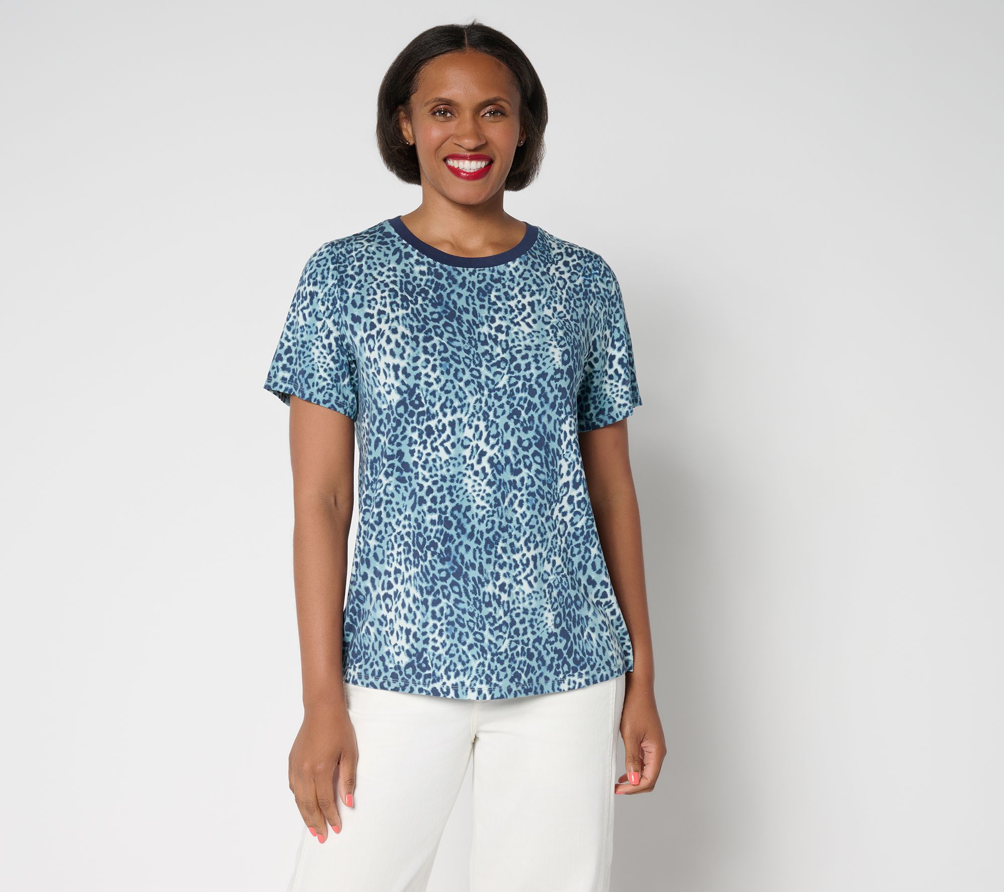 LOGO by Lori Goldstein Rayon 230 Leopard Print Tee