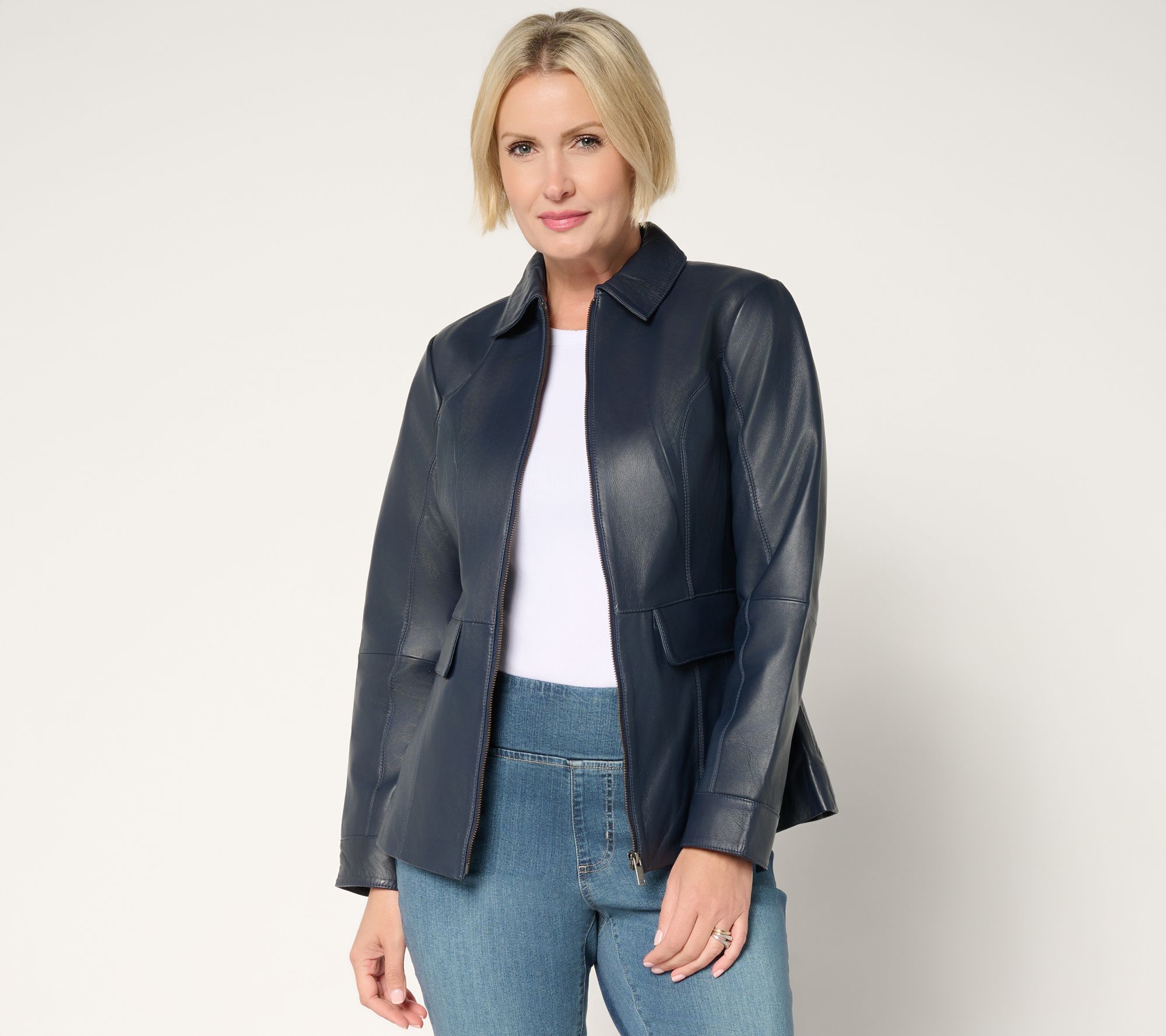Denim & Co. Regular Lamb Leather Zip Front Jacket