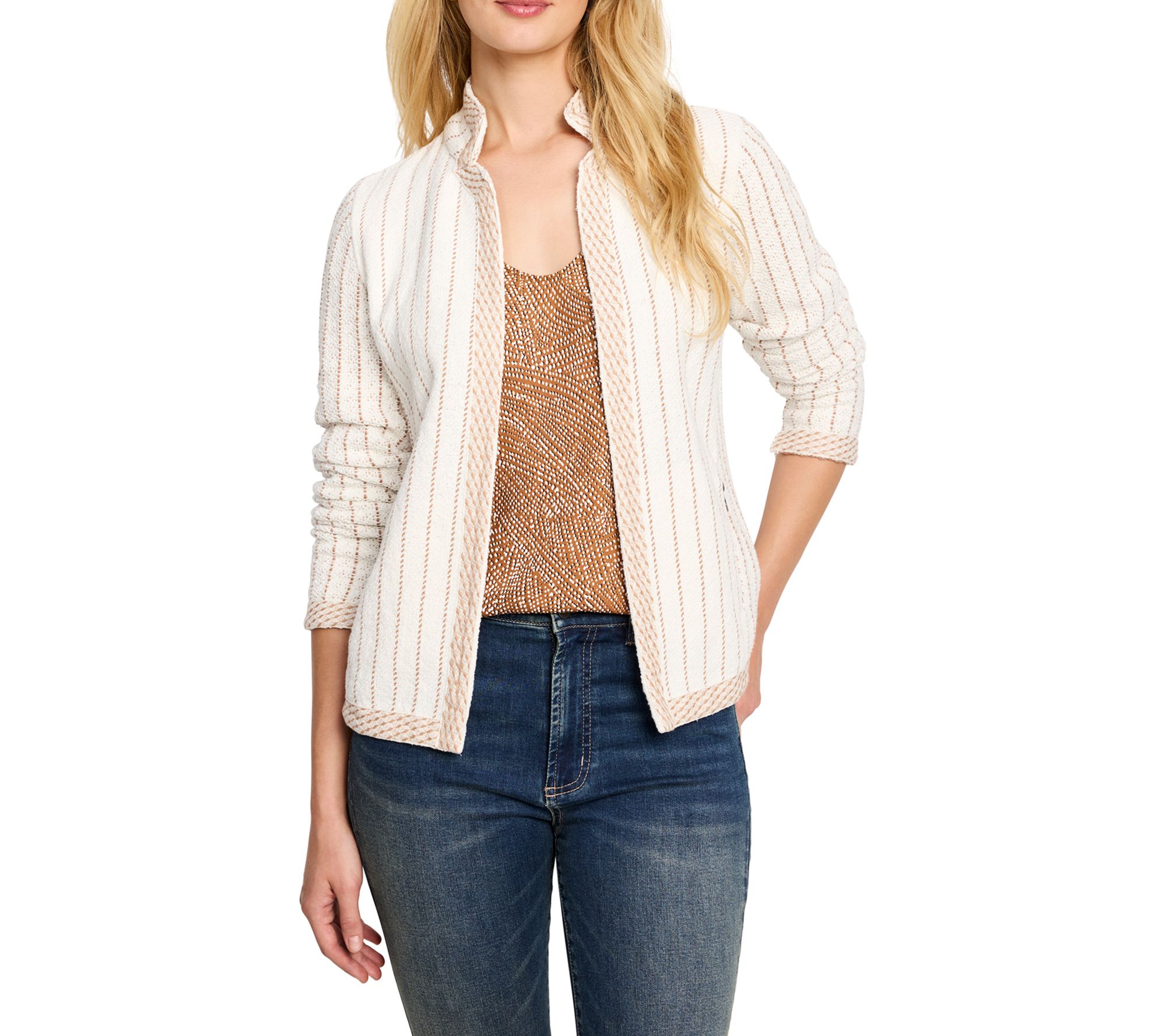 NIC+ZOE Pinstripe Notch Collar Knit Jacket