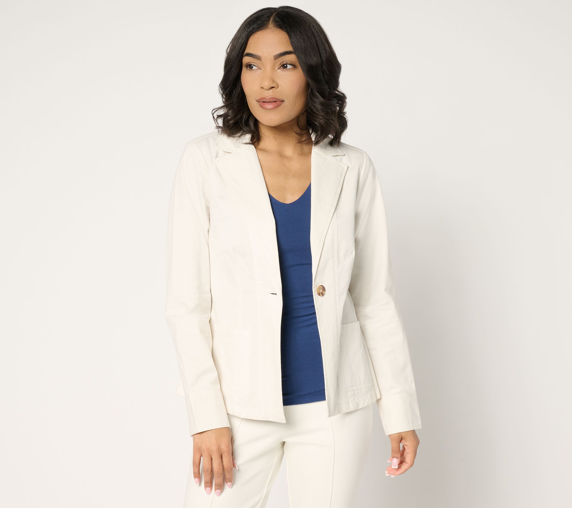 "As Is" Joan Rivers Petite Signature Twill Cinched Back Blazer