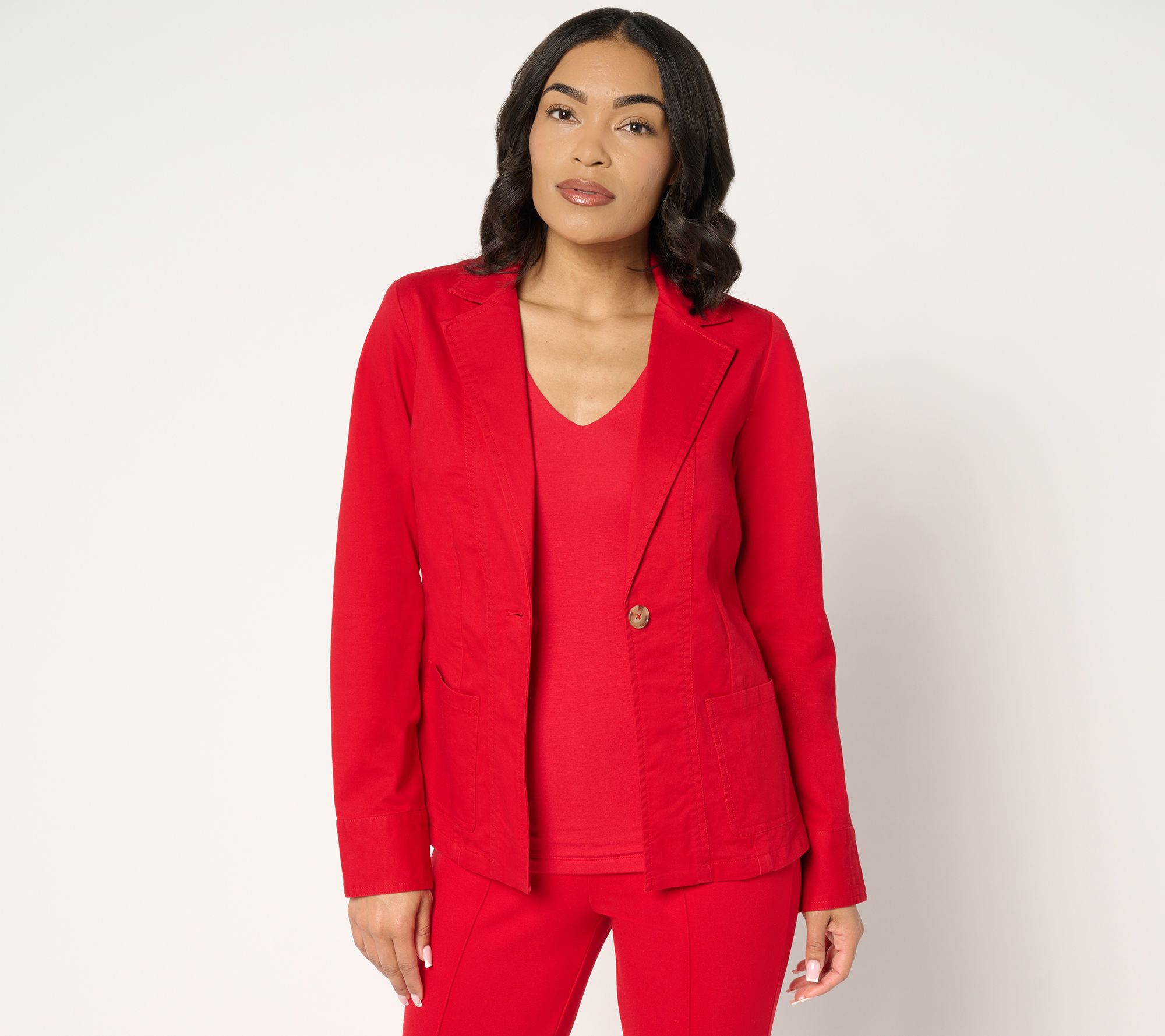 "As Is" Joan Rivers Petite Signature Twill Cinched Back Blazer