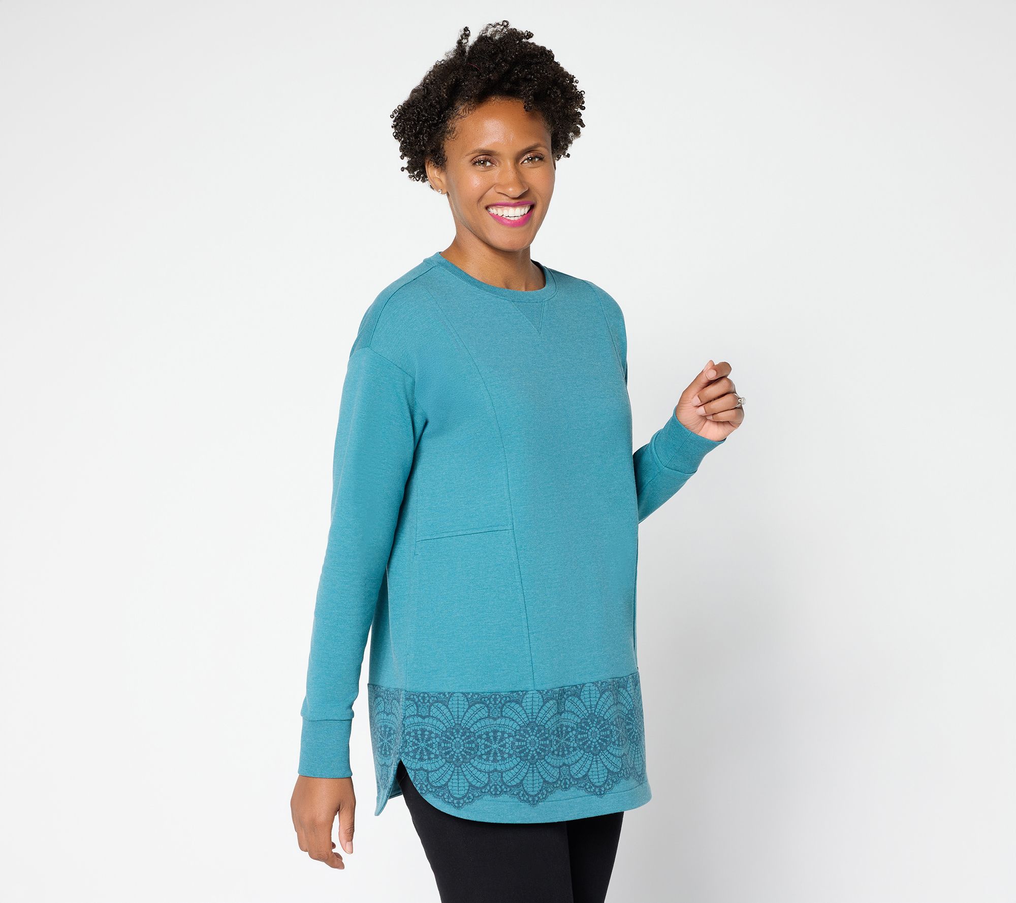 LOGO by Lori Goldstein Regular French Terry Border Print Tunic