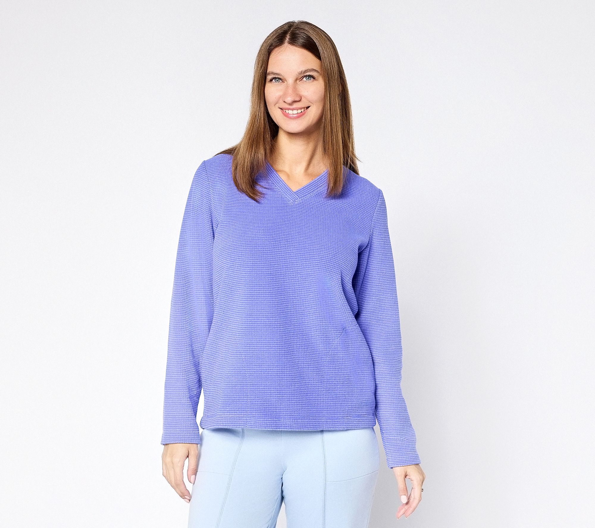 Denim & Co. Regular Chenille Fleece V-Neck Pullover with Pockets