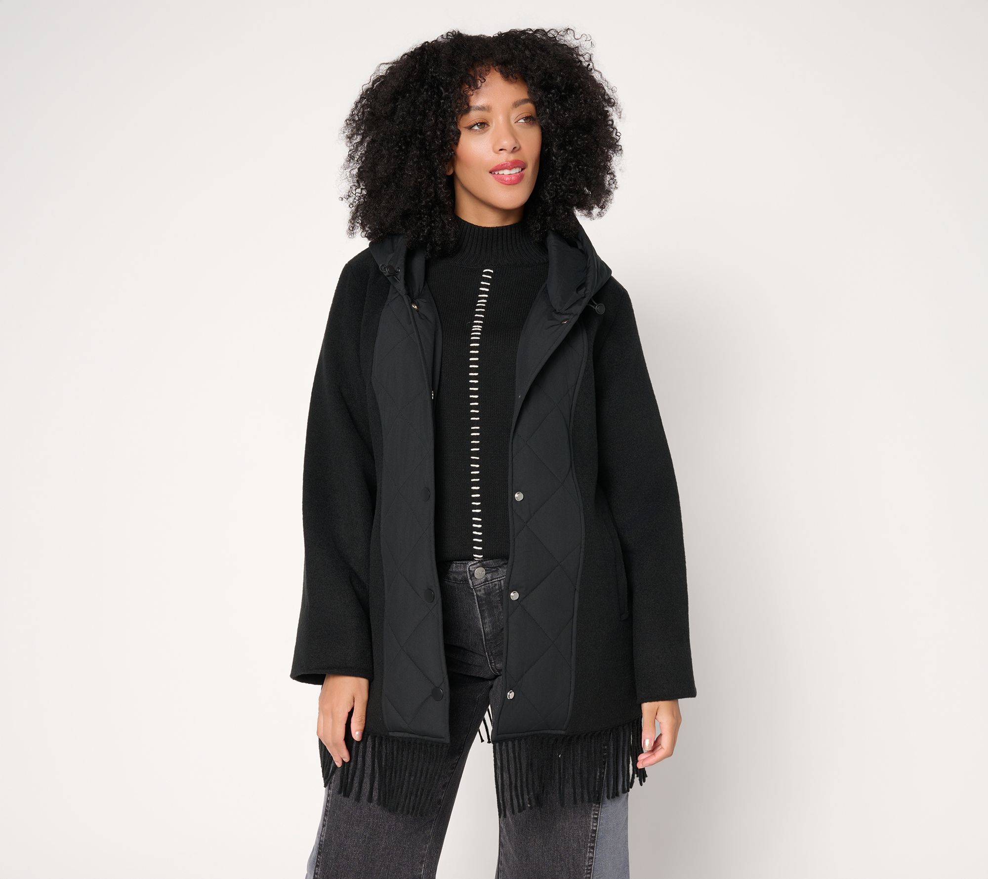 Dennis Basso Petite Snap Front Mixed Media Capelet