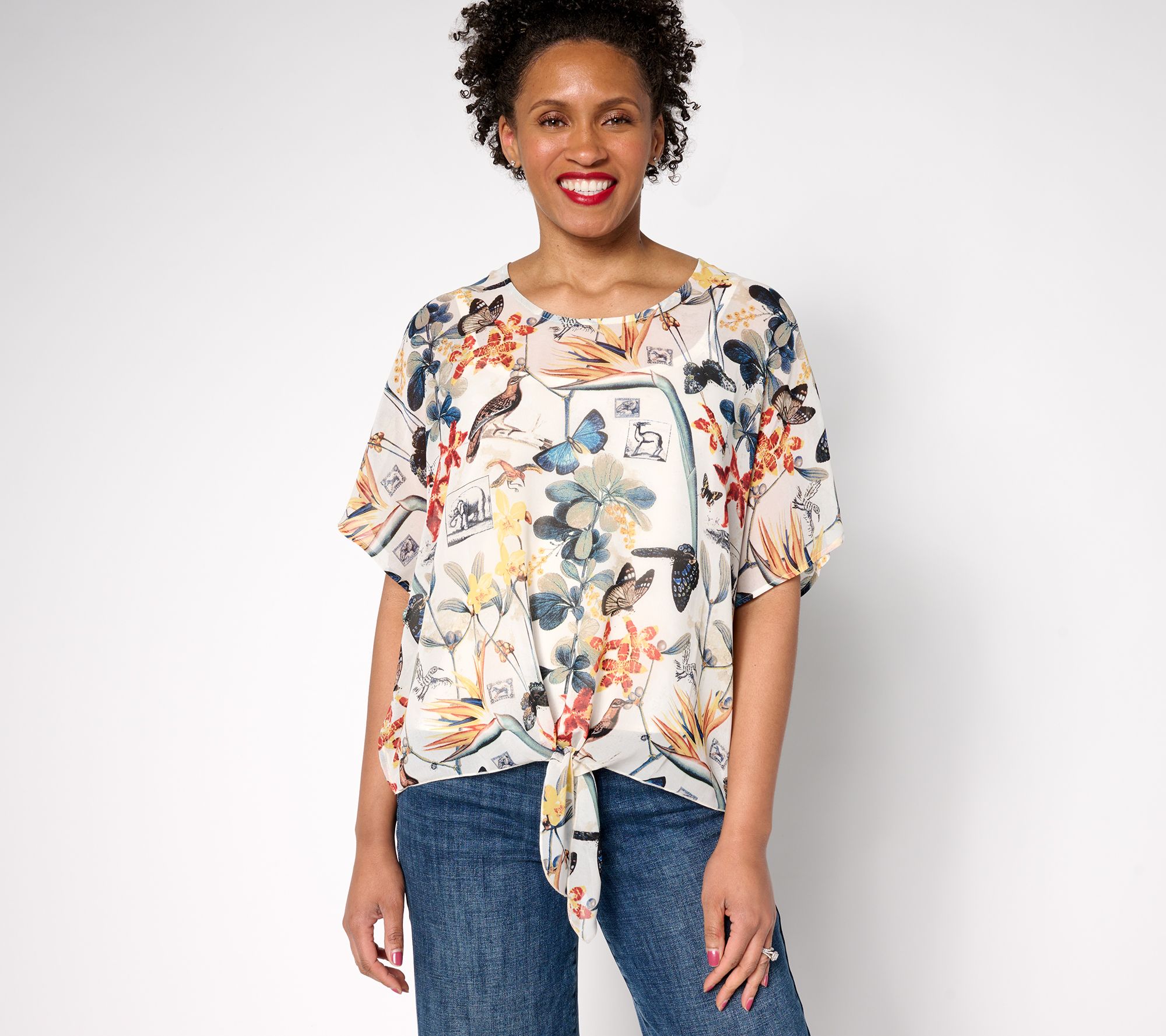 "As Is" nicole by Nicole Miller Luxe Chiffon Tie Front Blouse
