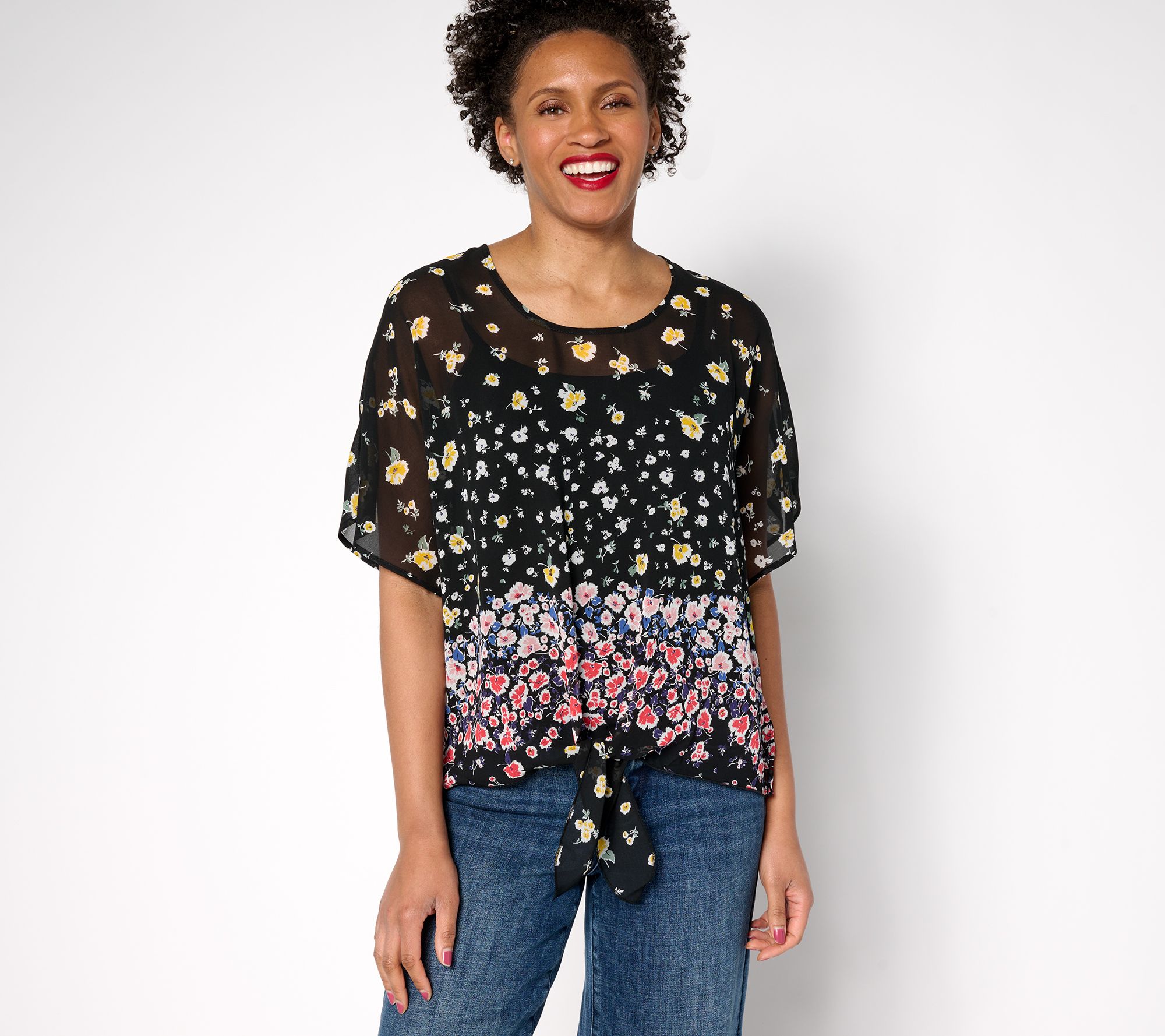 "As Is" nicole by Nicole Miller Luxe Chiffon Tie Front Blouse