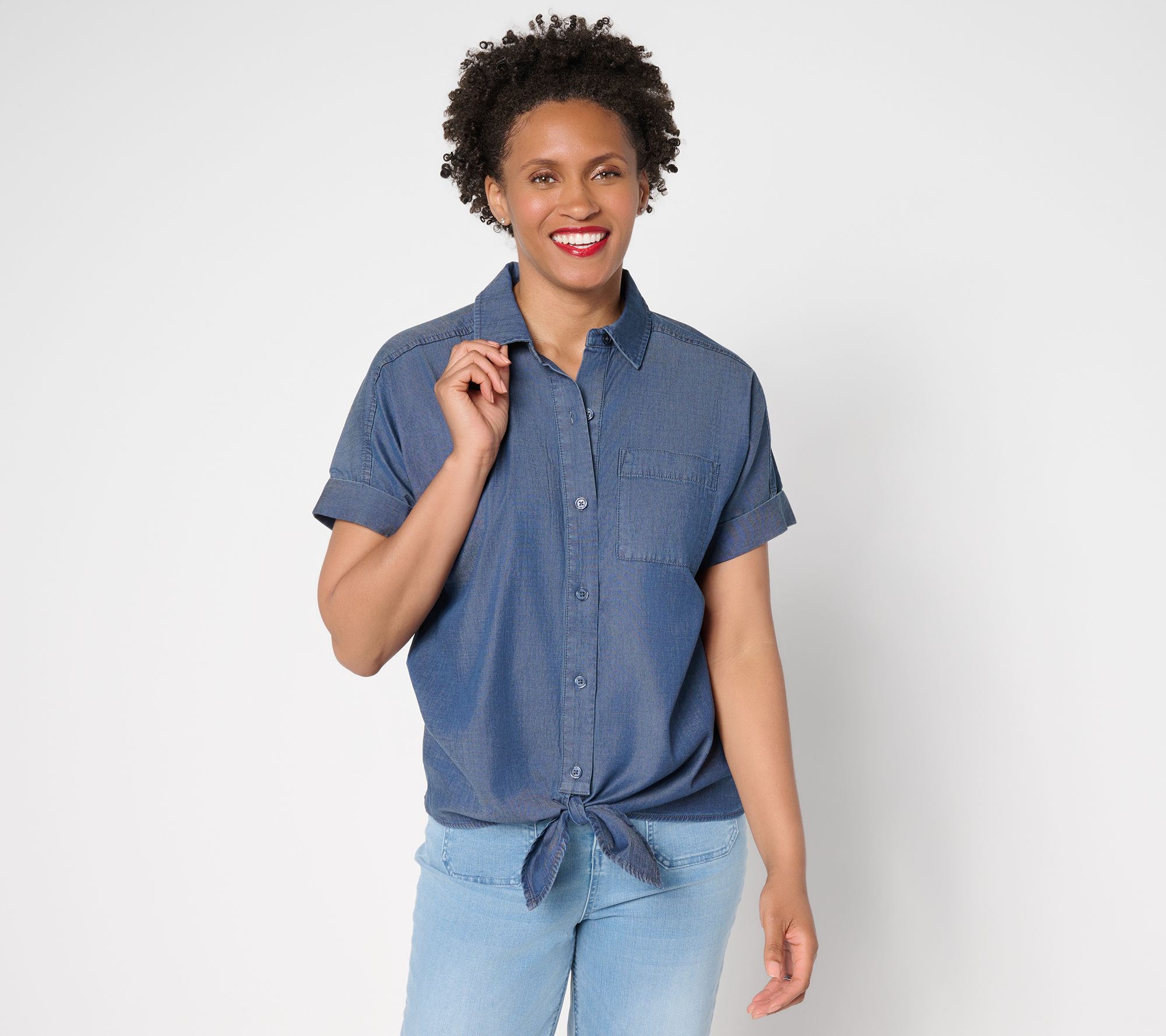 "As Is" Joan Rivers Dolman Sleeve Self-Tie Button Front Shirt