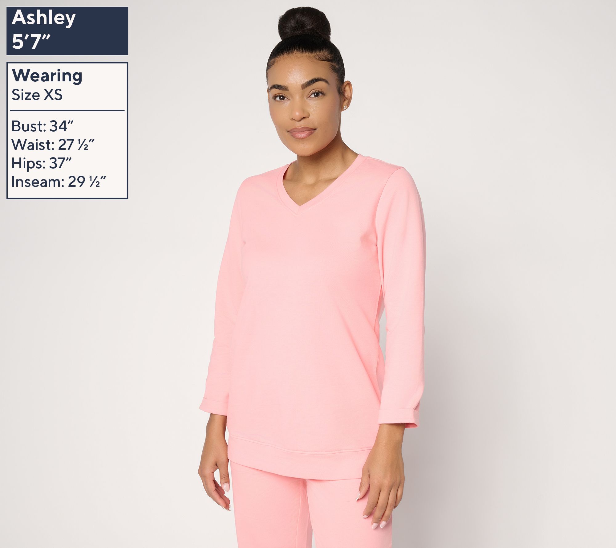 Denim & Co. EasyWear French Terry Long Sleeve V-Neck Top - QVC.com