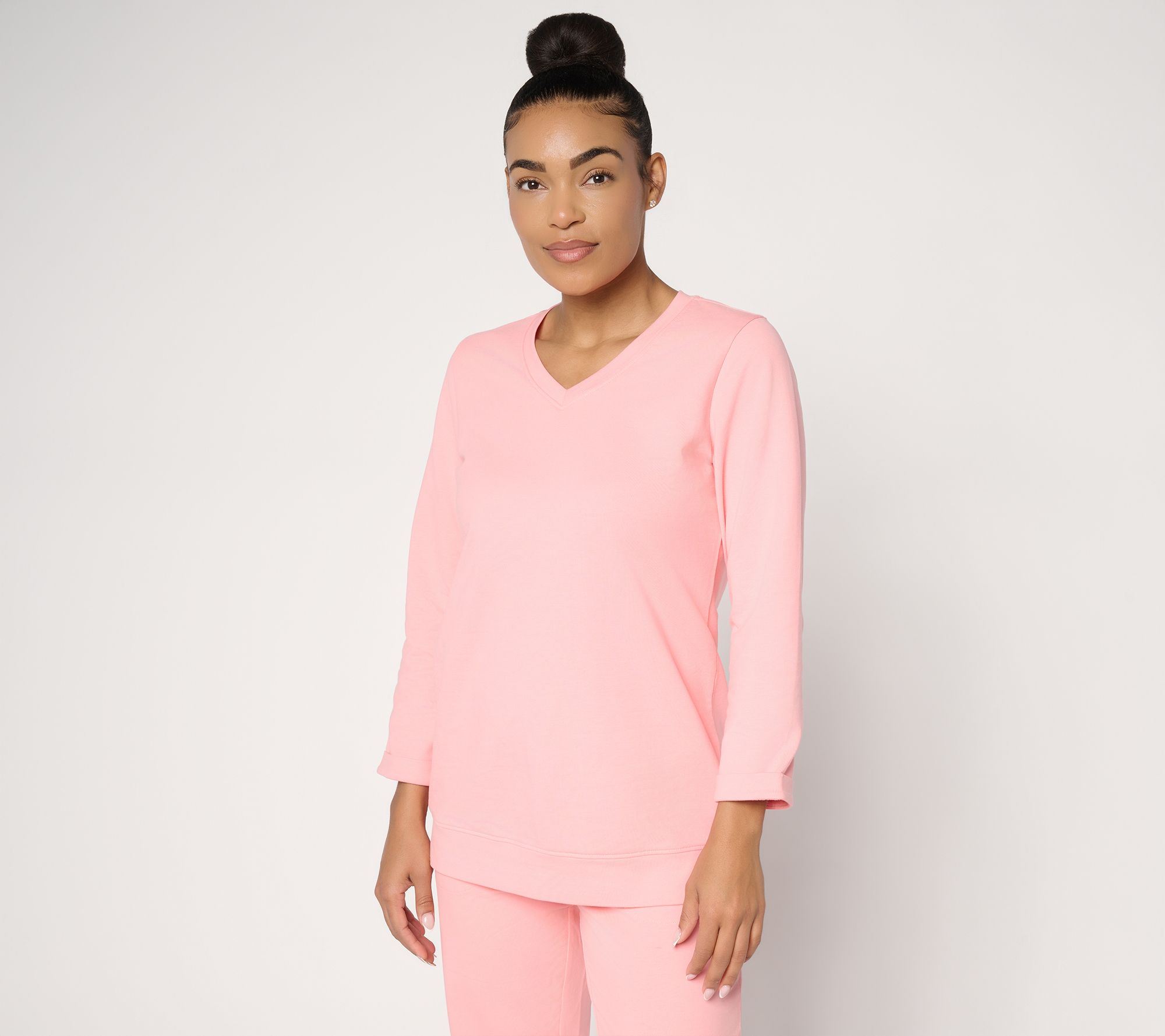 Denim & Co. EasyWear French Terry Long Sleeve V-Neck Top