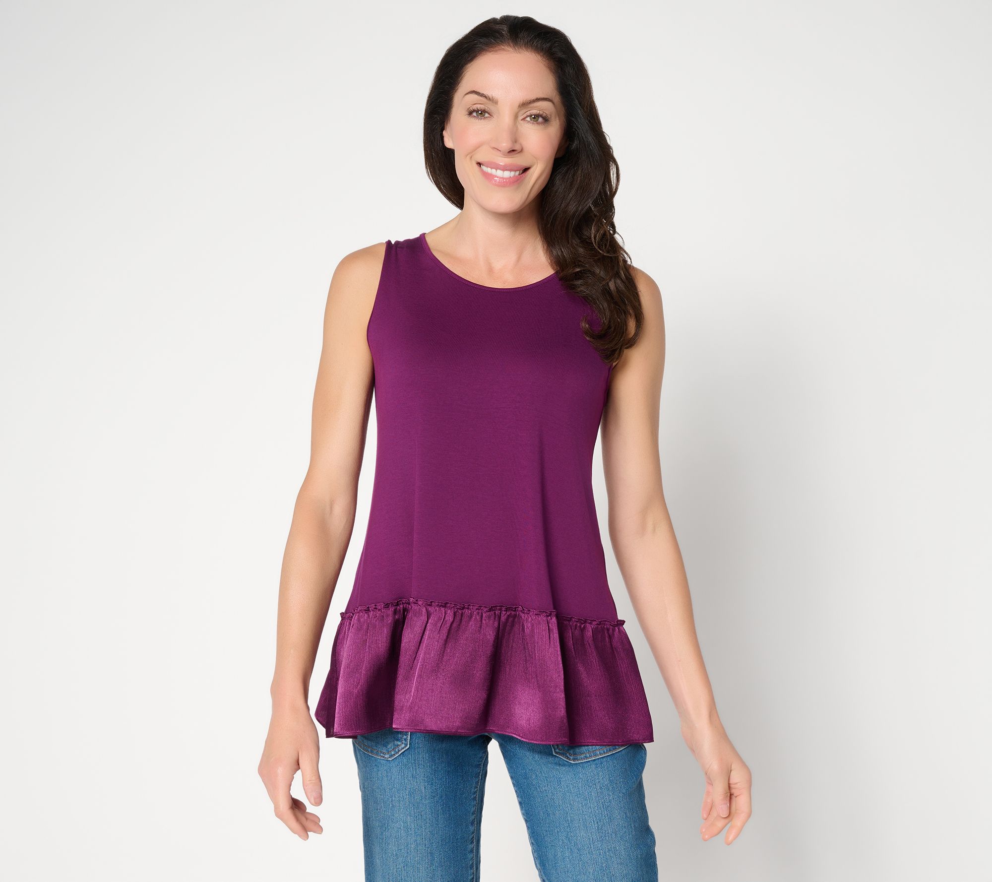 LOGO Layers by Lori Goldstein Tank with Satin Crinkle Hem