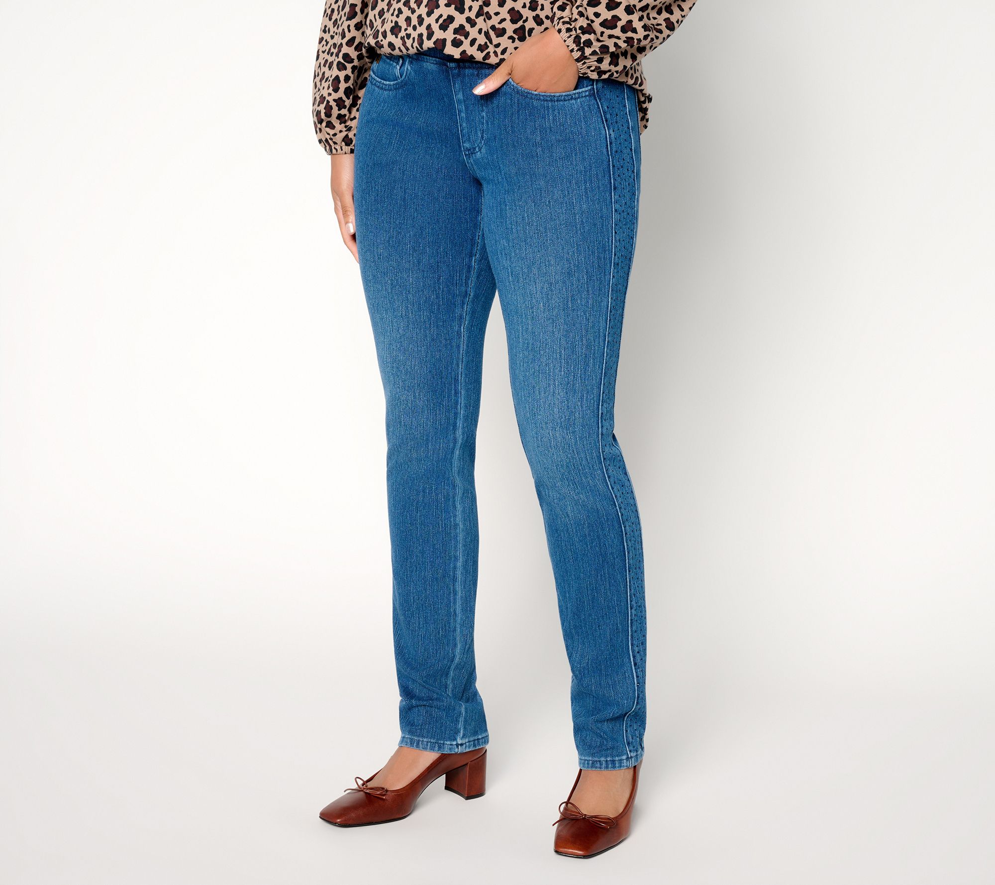 Belle by Kim Gravel Flexibelle Side Sparkle Straight Jean