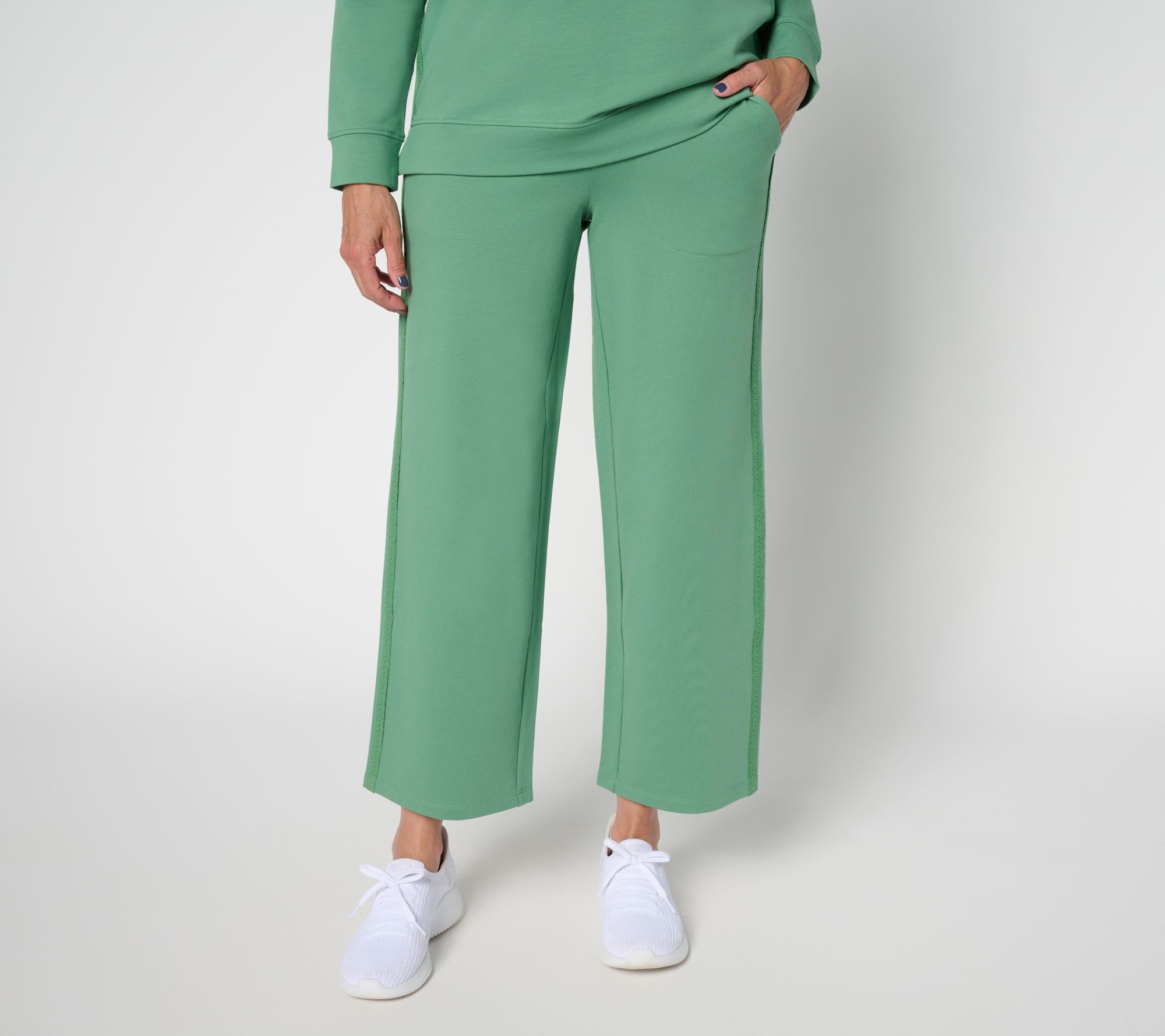 "As Is" Denim & Co. Active Reg French Terry Ankle Pant with Embroidery