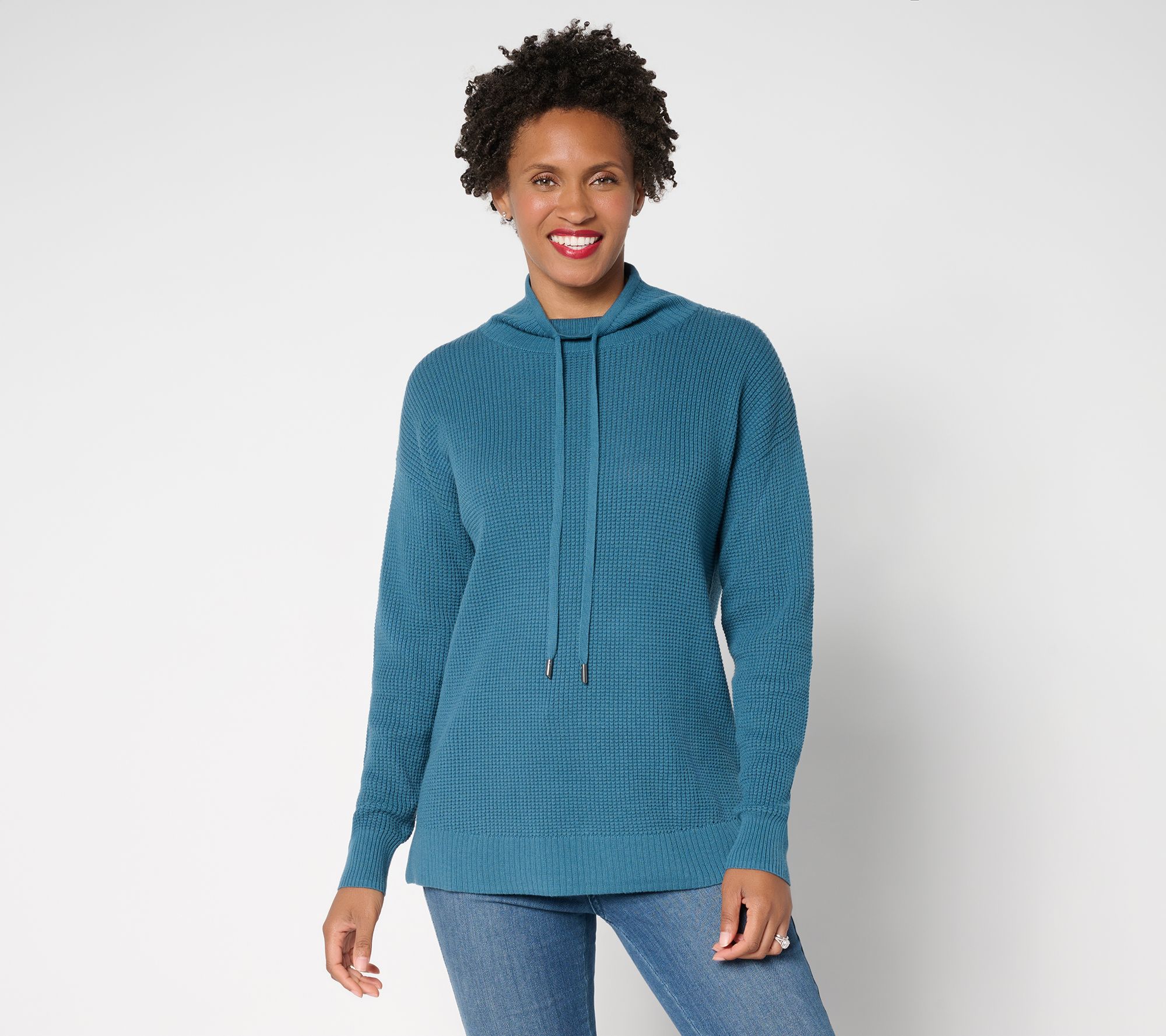 "As Is" Belle by Kim Gravel Waffle Stitch Drawstring Neck Sweater