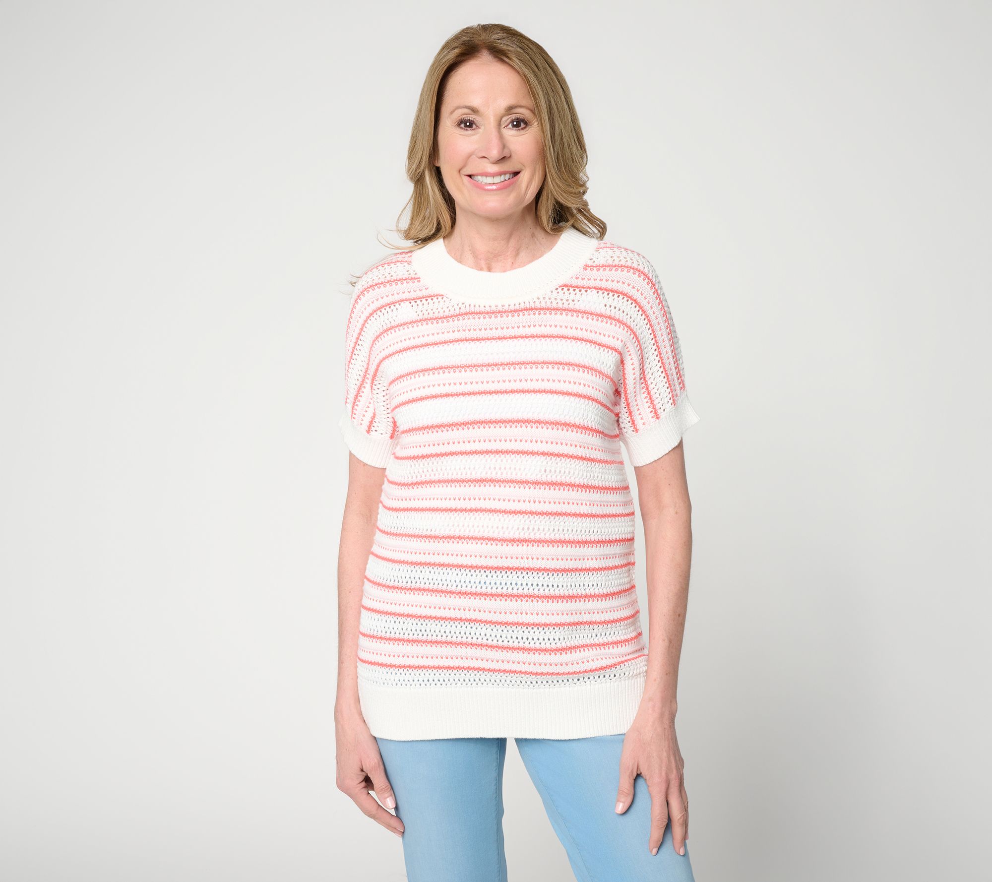  Belle by Kim Gravel Sunwash Stripe Open Knit Sweater