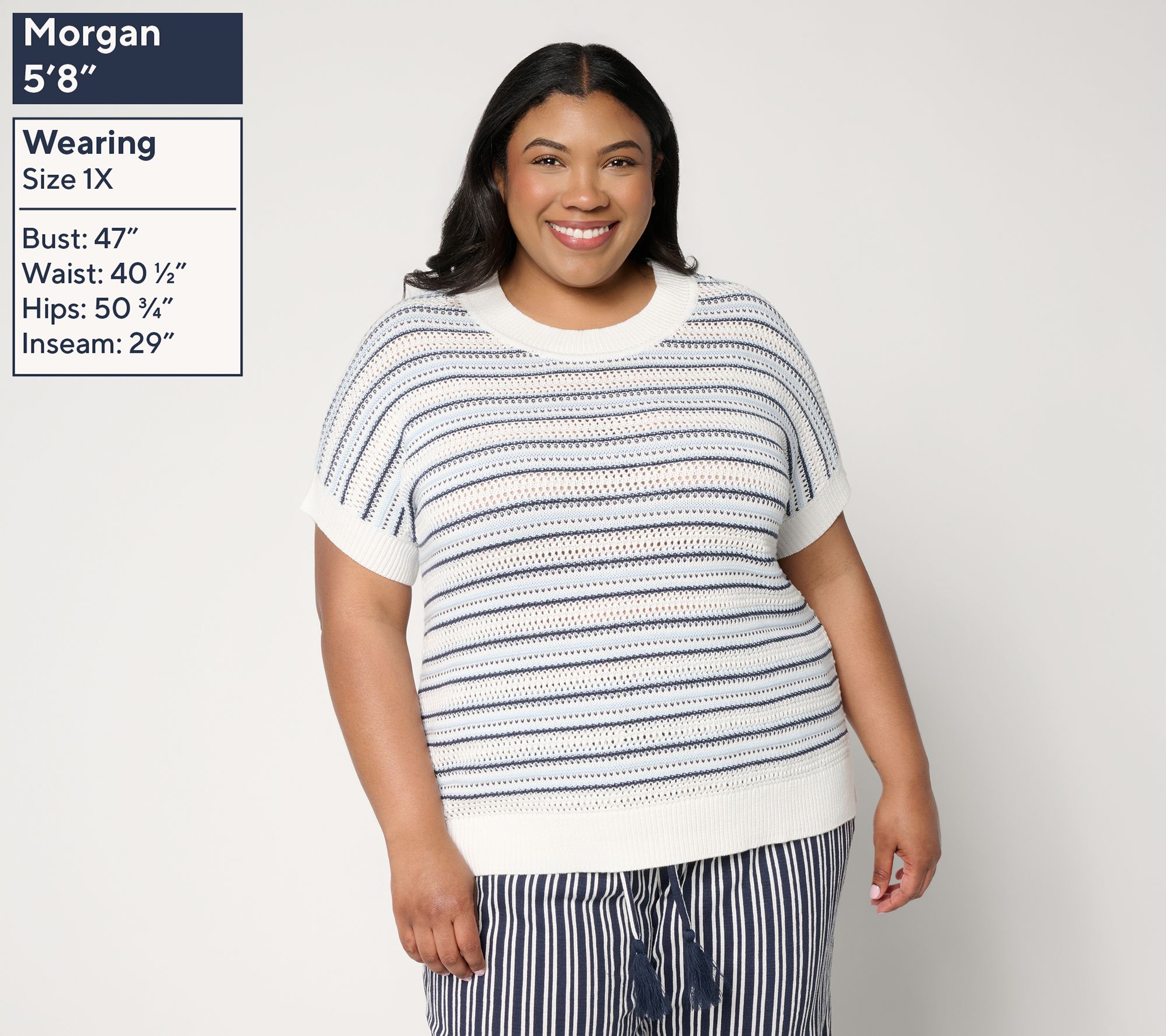 ベル✨ Belle by Kim Gravel Sunwash Stripe Open Knit Sweater - QVC.com