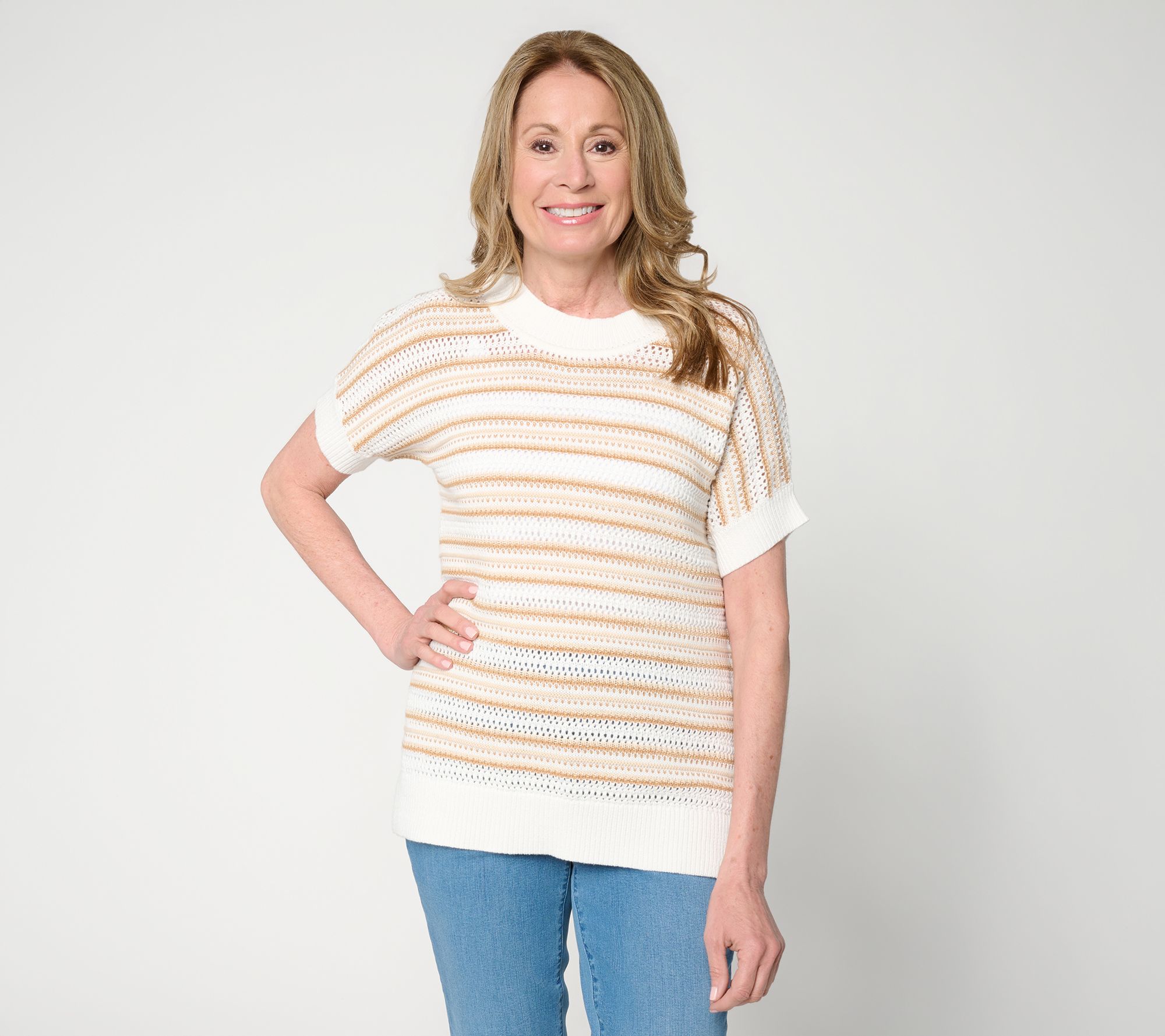 Belle by Kim Gravel Sunwash Stripe Open Knit Sweater