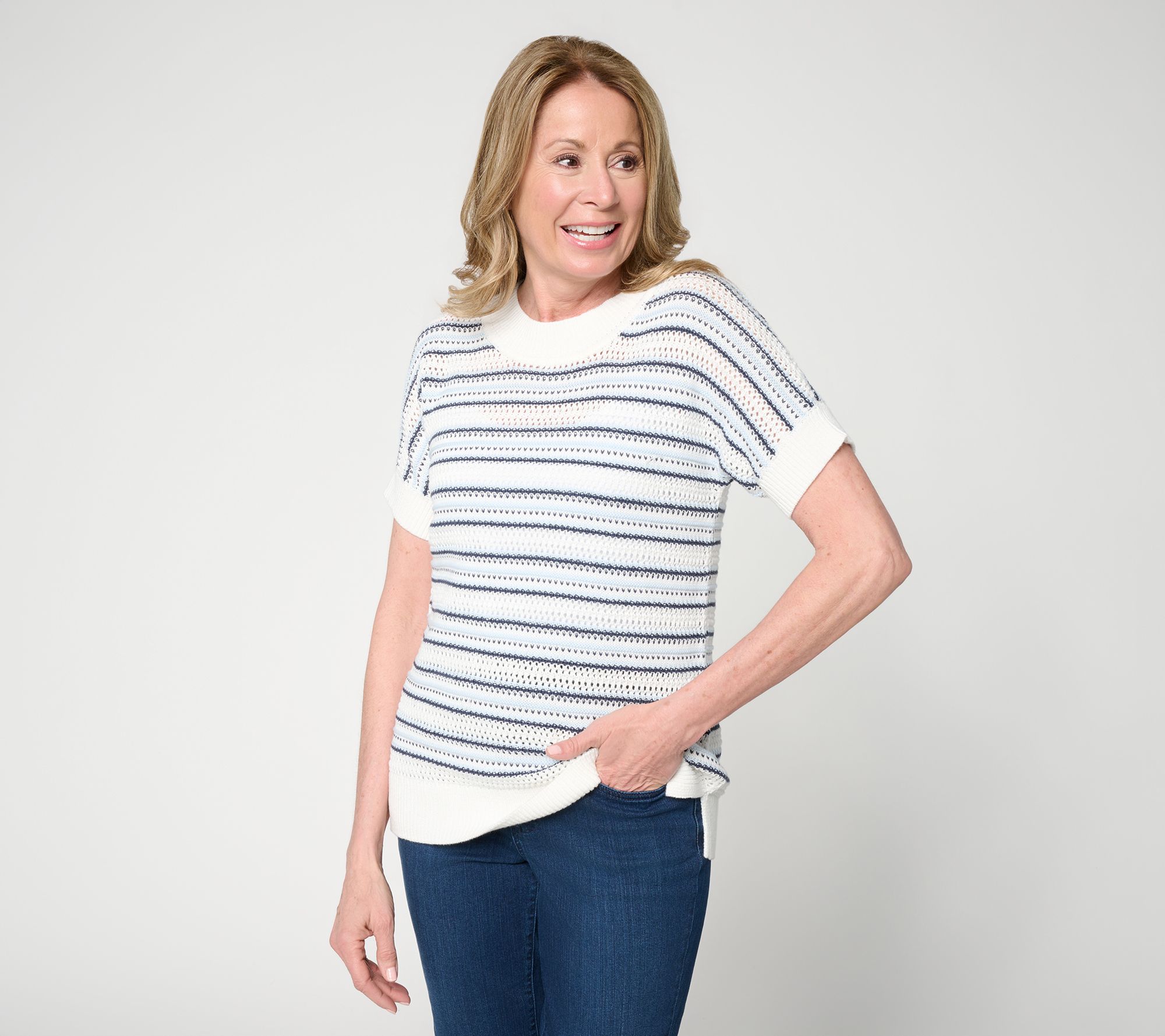 Belle by Kim Gravel Sunwash Stripe Open Knit Sweater