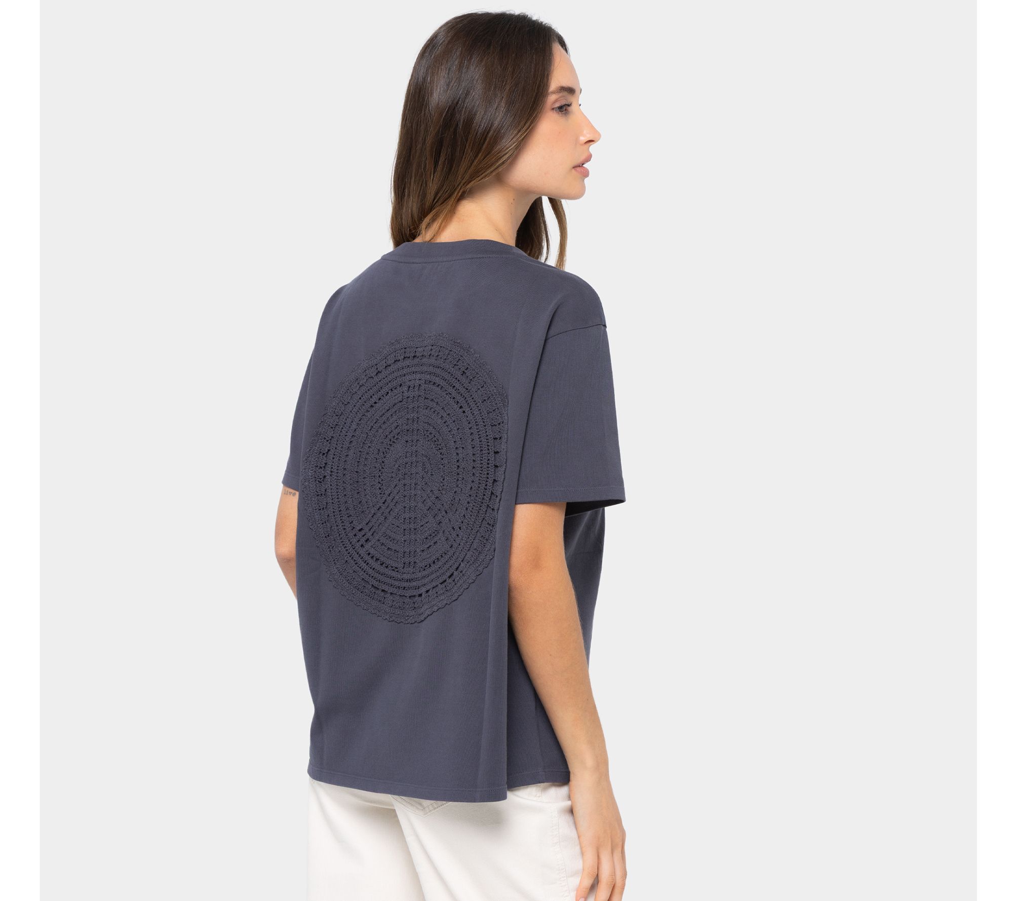Peace Love World Cotton Wide Crew with Embroidered Motif Tee