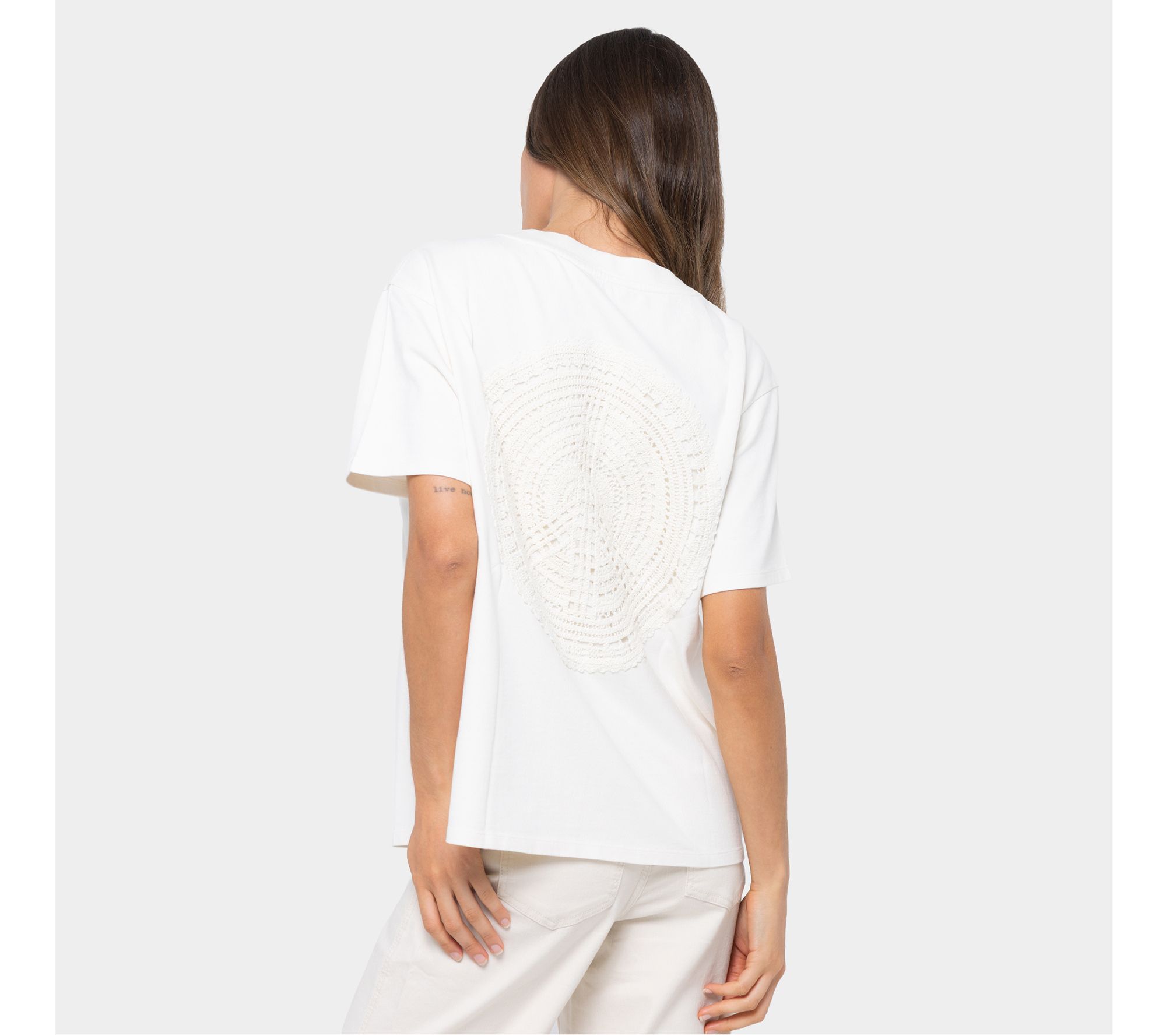 Peace Love World Cotton Wide Crew with Embroidered Motif Tee