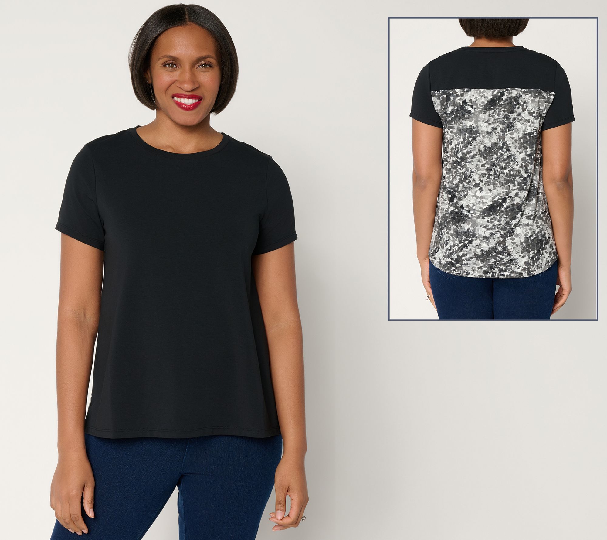Attitudes by Renee Mixed Media Short Sleeve Top