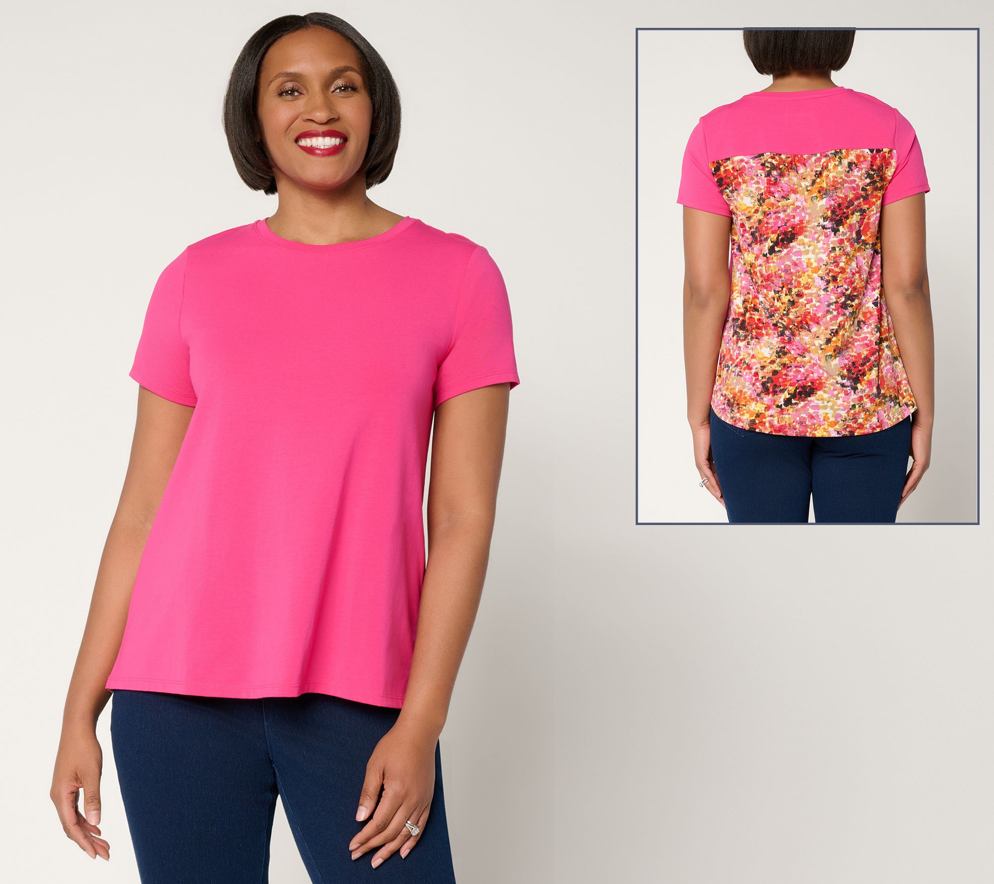 Attitudes by Renee Mixed Media Short Sleeve Top