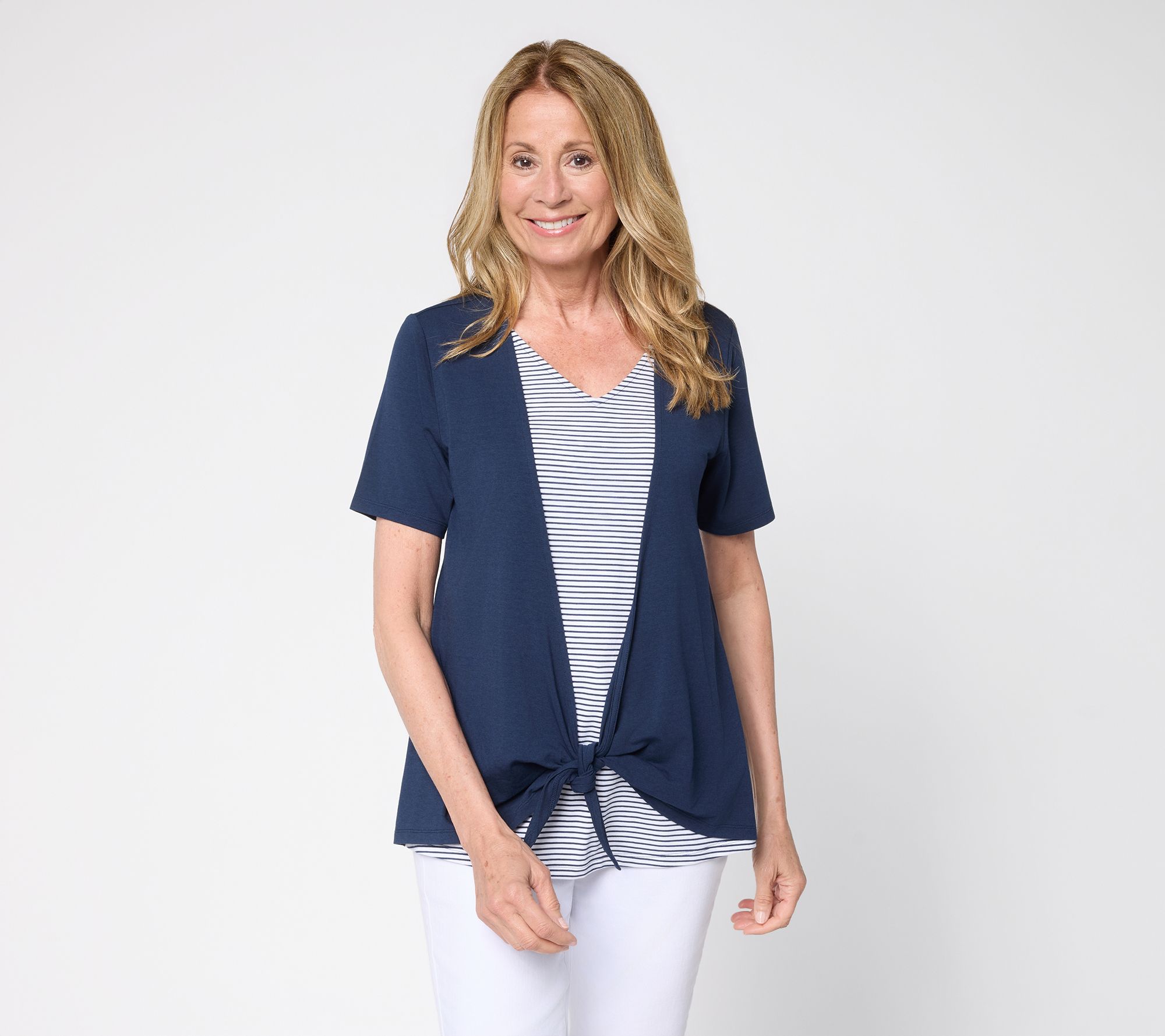 Denim & Co. Essentials So Soft Jersey Short Sleeve 2fer Top