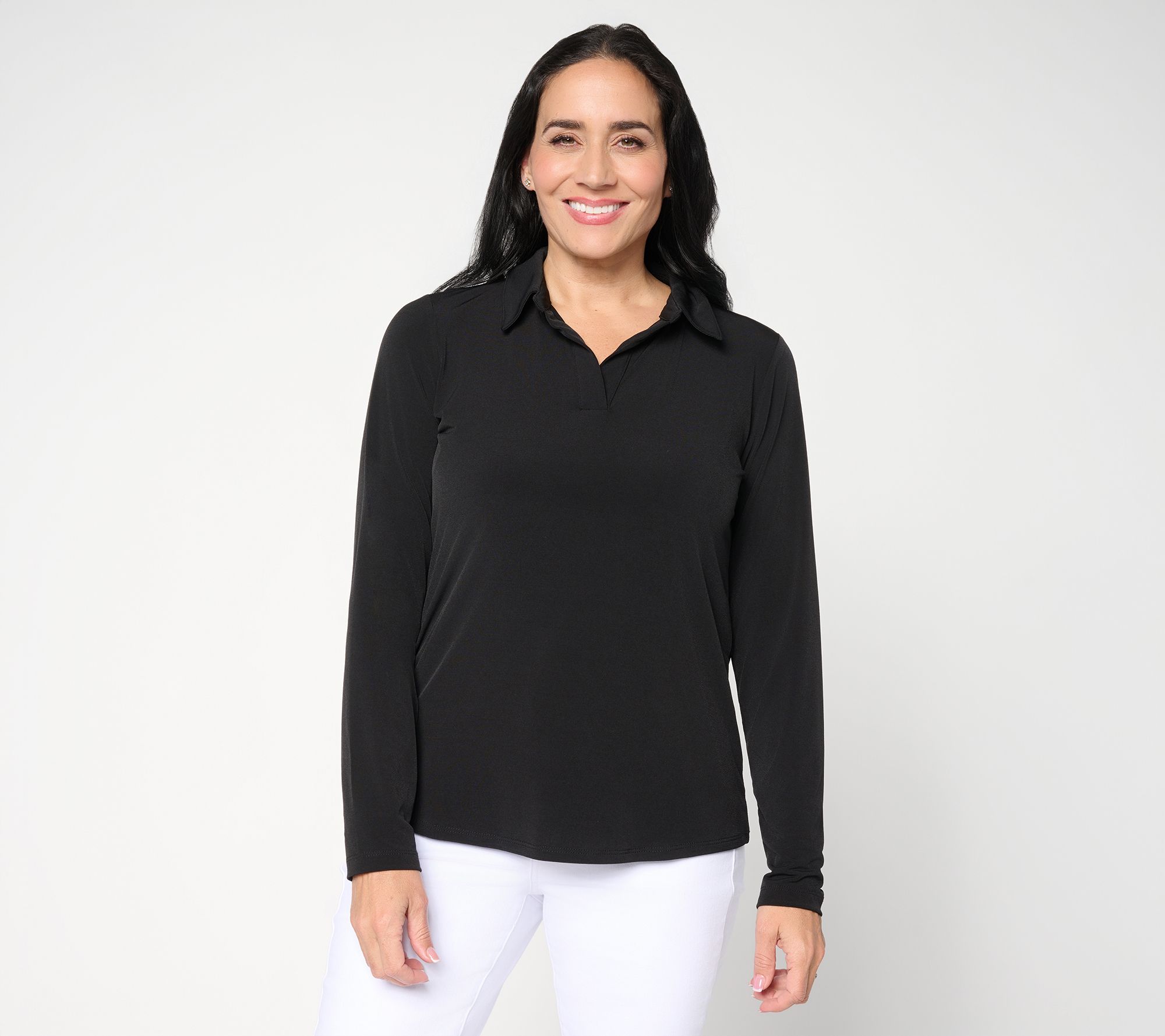 "As Is" Susan Graver Liquid Knit Pullover Henley Top with Shirttail
