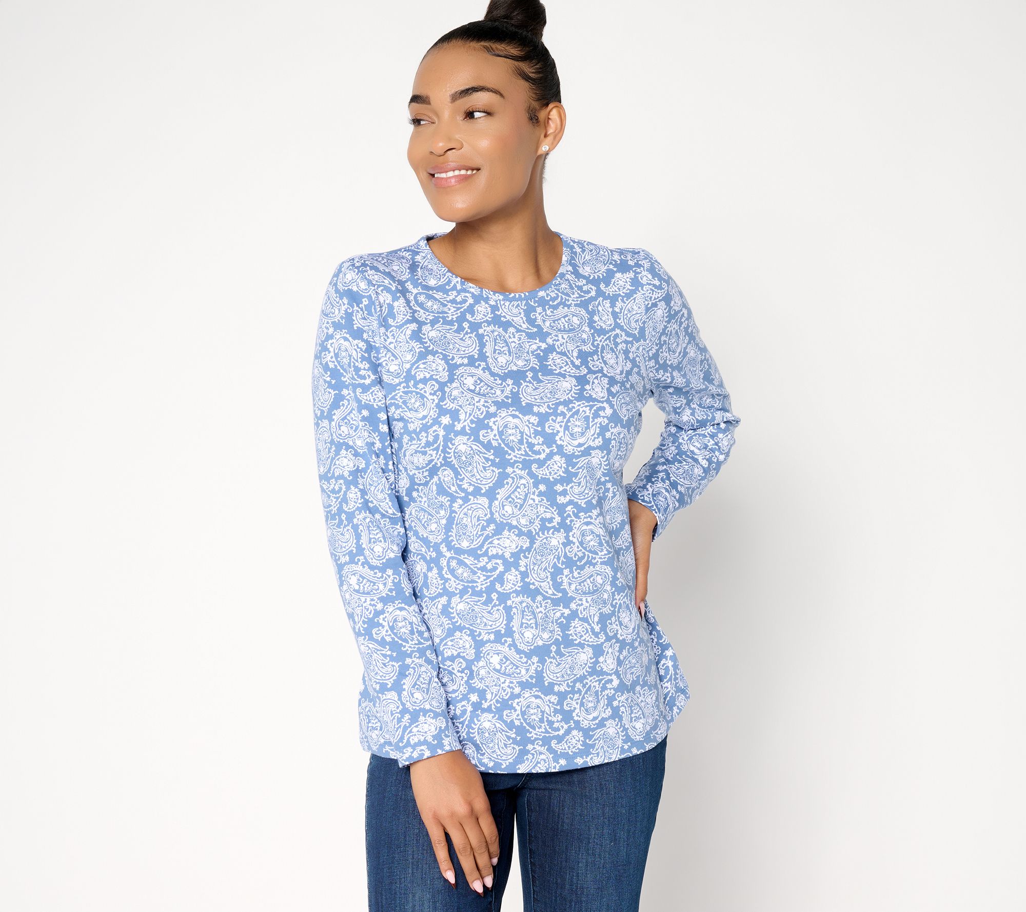 "As Is" Denim & Co. Printed Perfect Jersey Long Sleeve Top