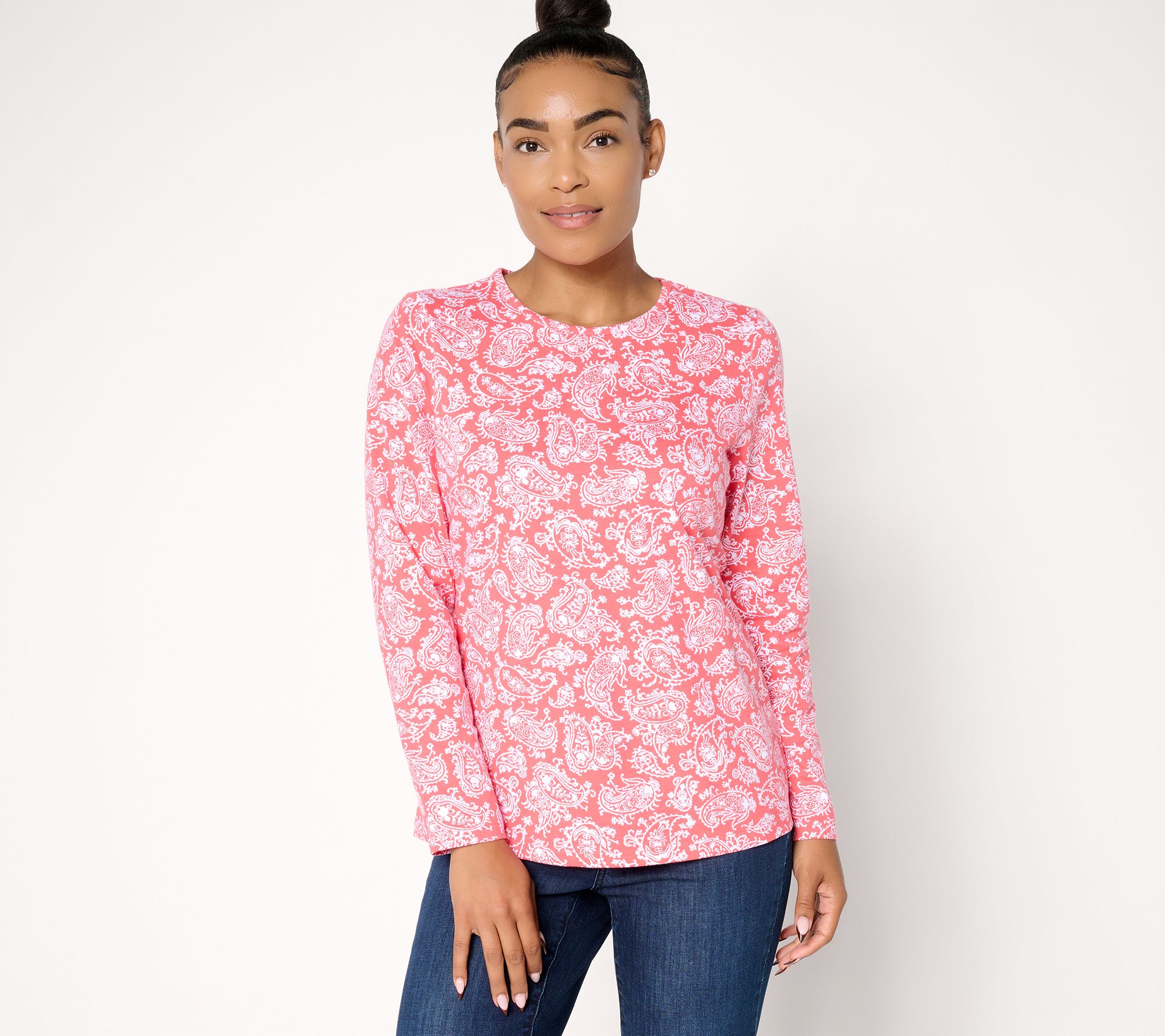"As Is" Denim & Co. Printed Perfect Jersey Long Sleeve Top
