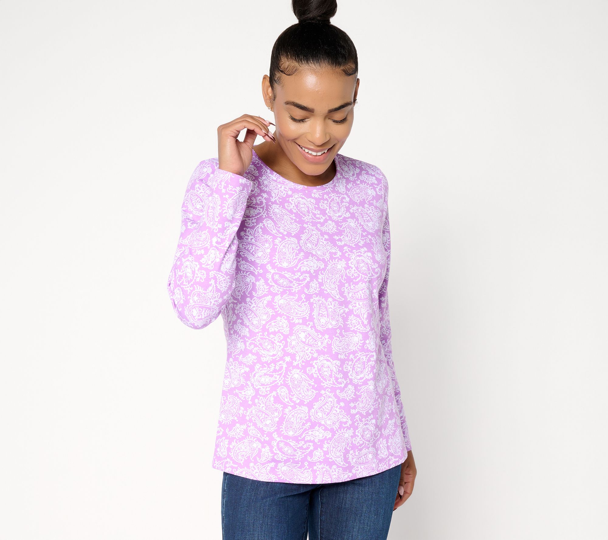 "As Is" Denim & Co. Printed Perfect Jersey Long Sleeve Top