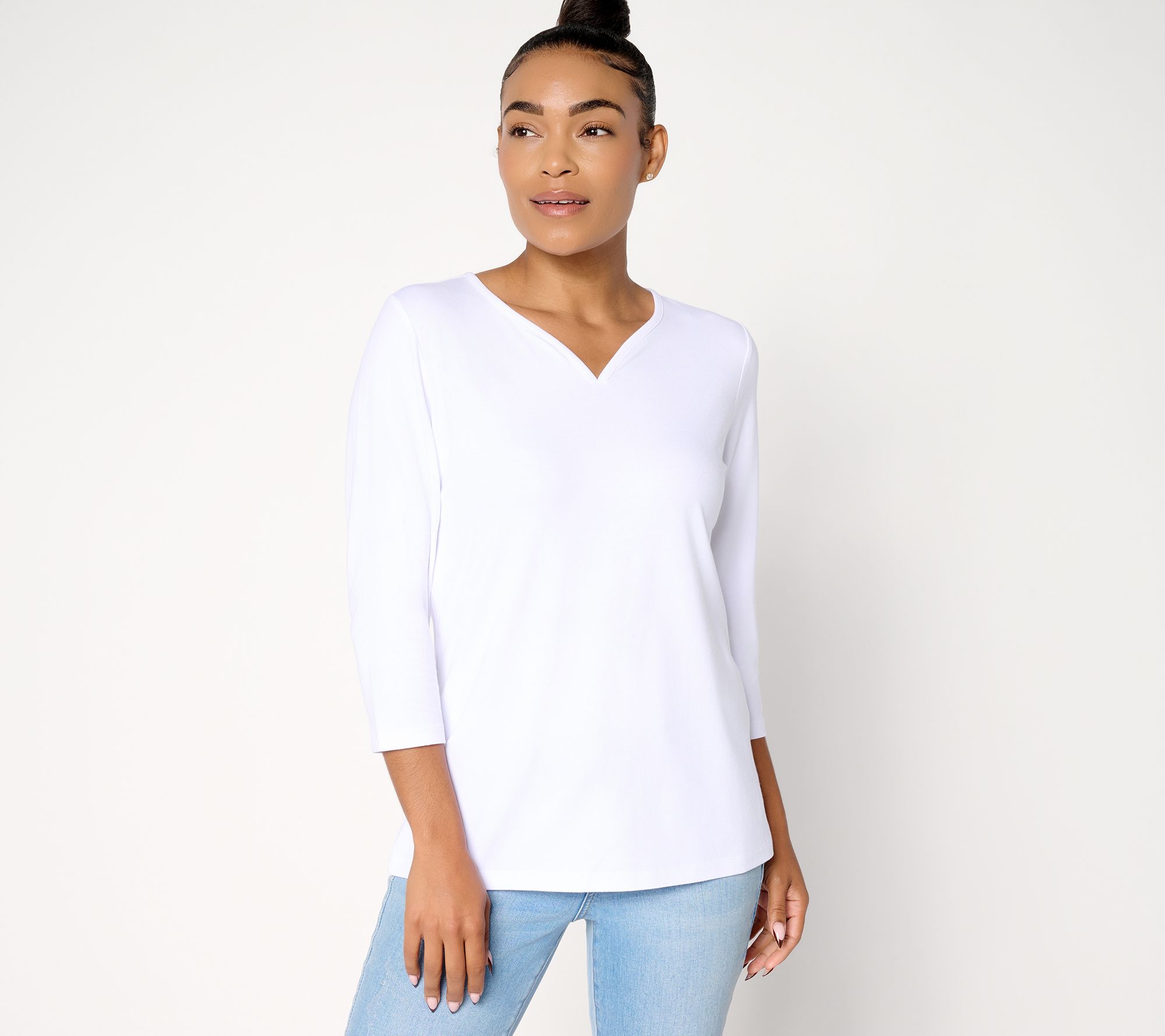 "As Is" Denim & Co. Essentials So Soft Jersey Sweetheart Neck Top
