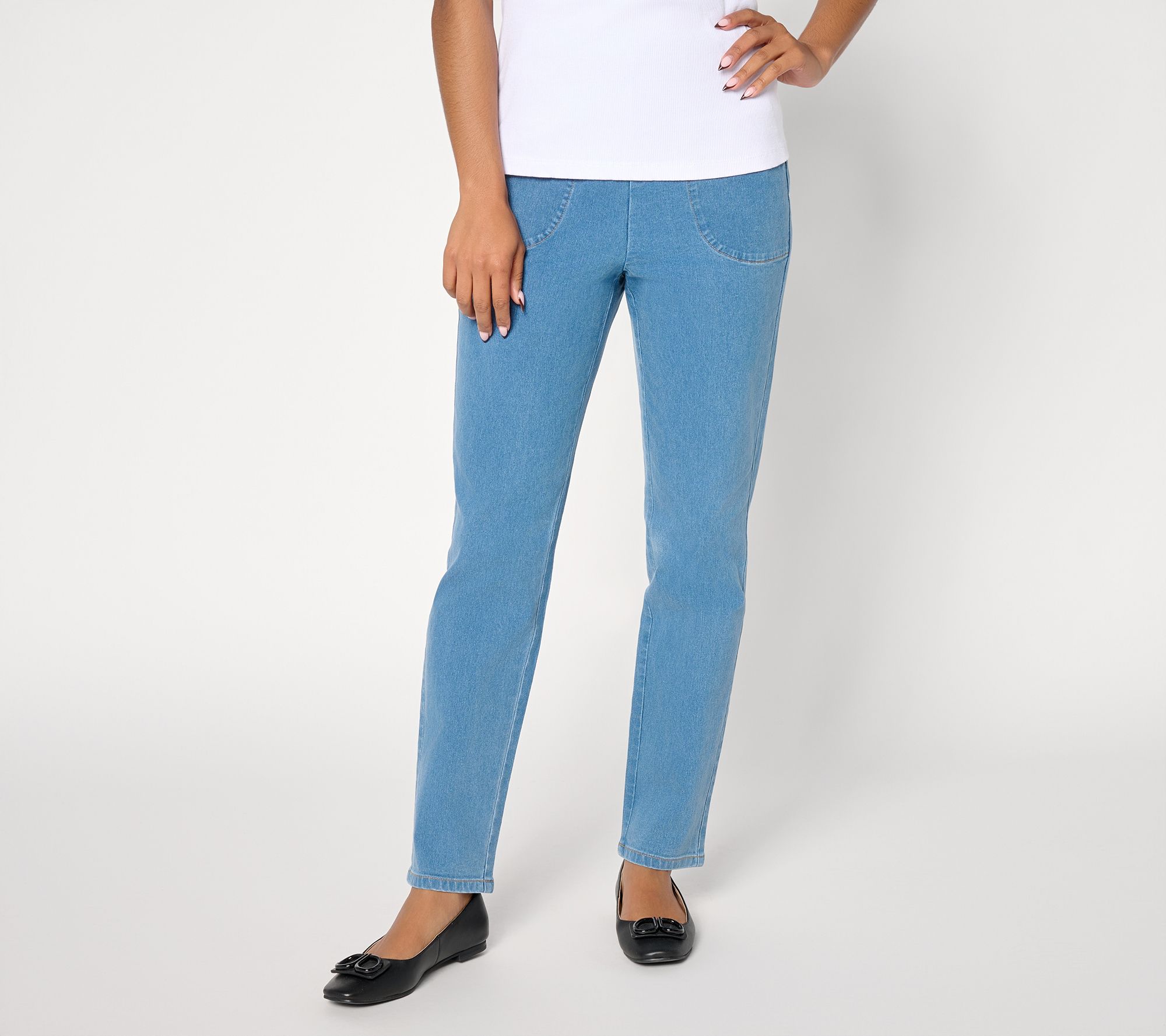 "As Is" Denim & Co. Pet Indigo Flat Front Denim Side Pocket Pant