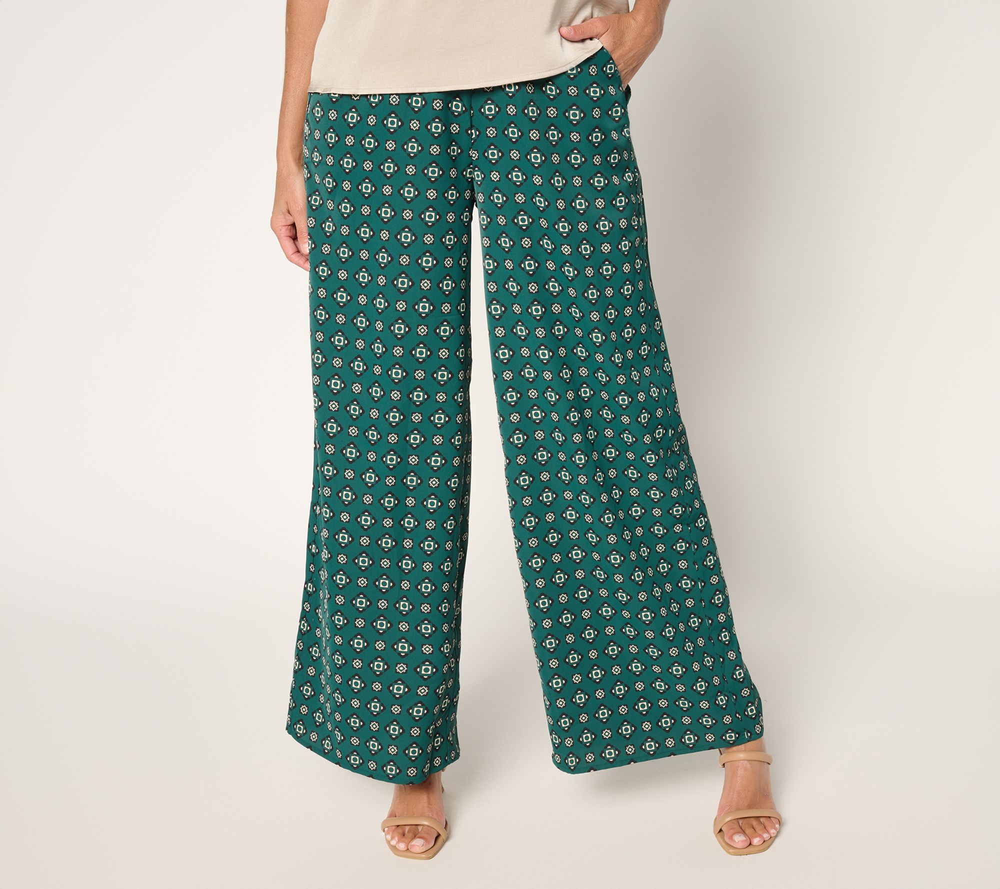 "As Is" Joan Rivers Petite Satin Foulard Pull-On Full Length Pants