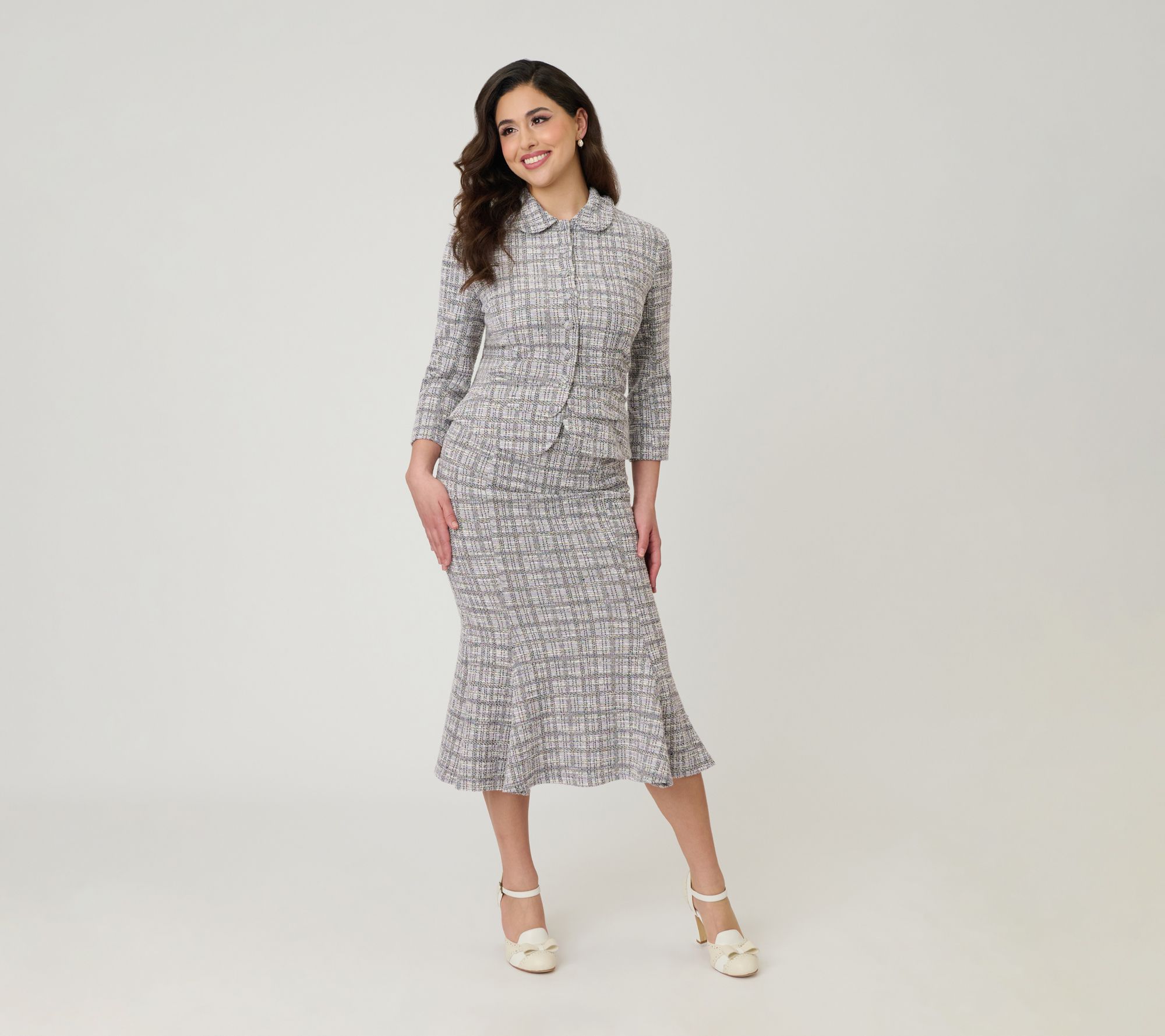 Unique Vintage Lavender Plaid Boucle Trumpet Skirt