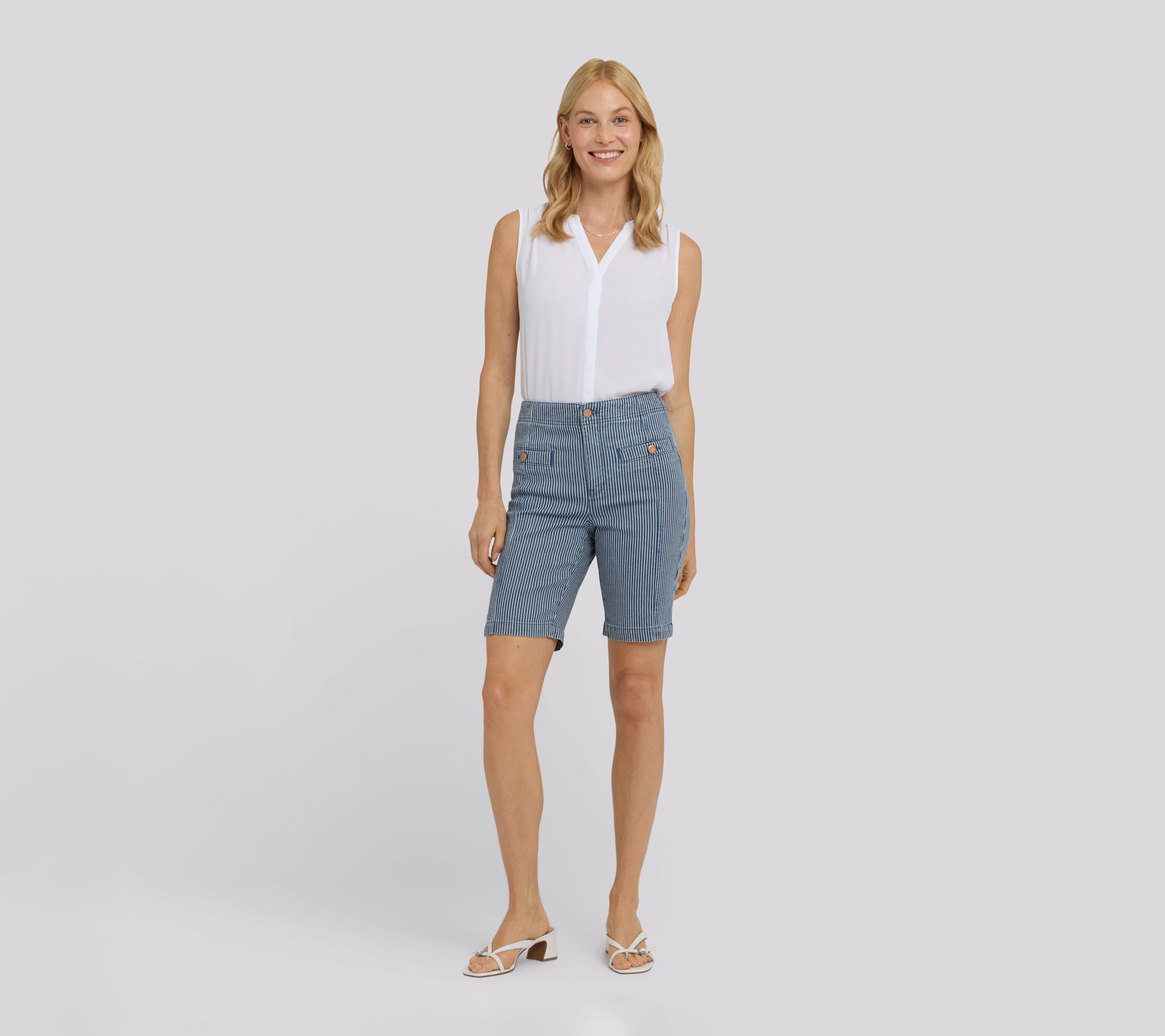 NYDJ High Rise Ella Stripe Denim Shorts