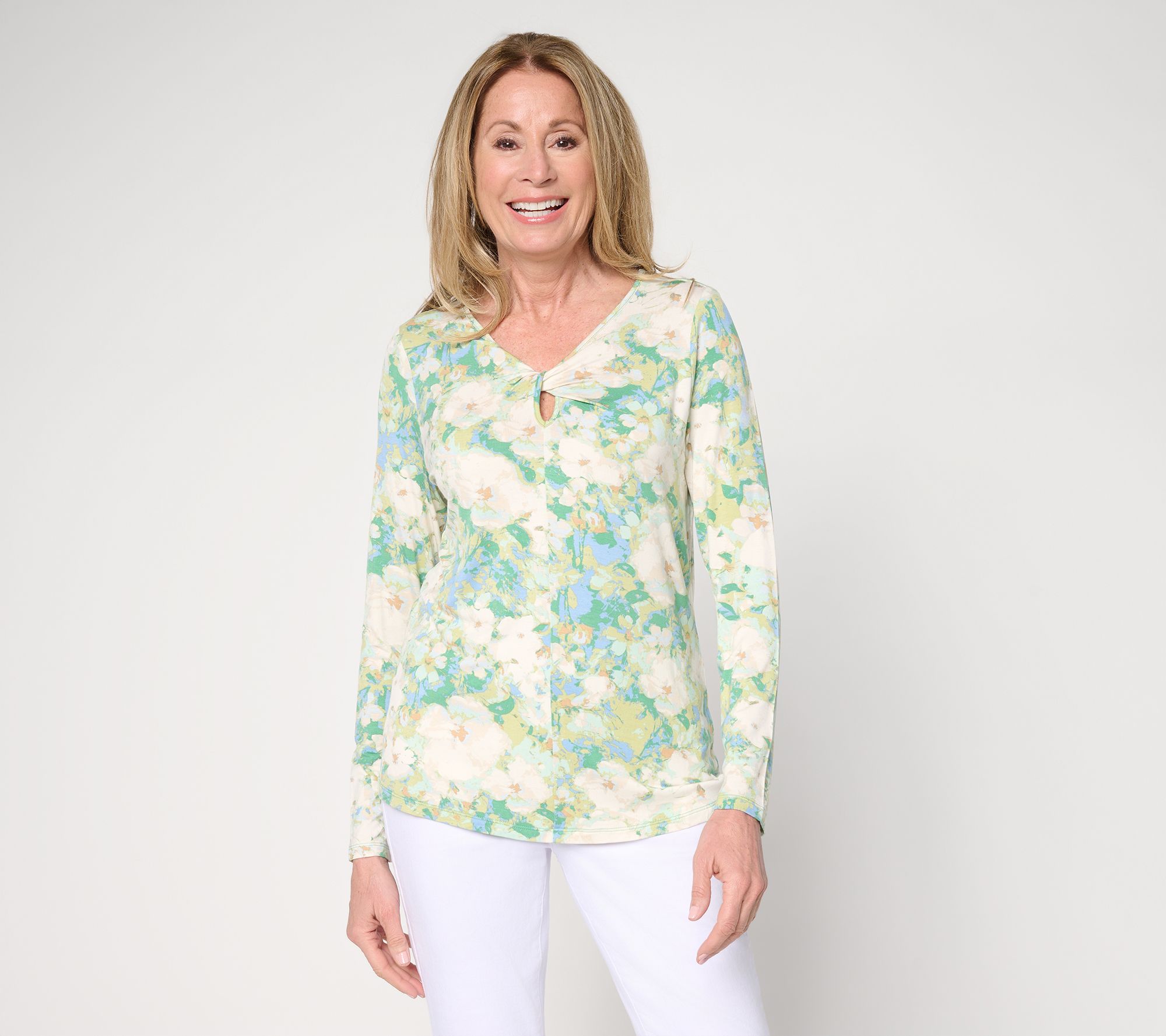 "As Is" BEAUTIFUL by Lawrence Zarian Printed V-Nck Top-TwistDetail