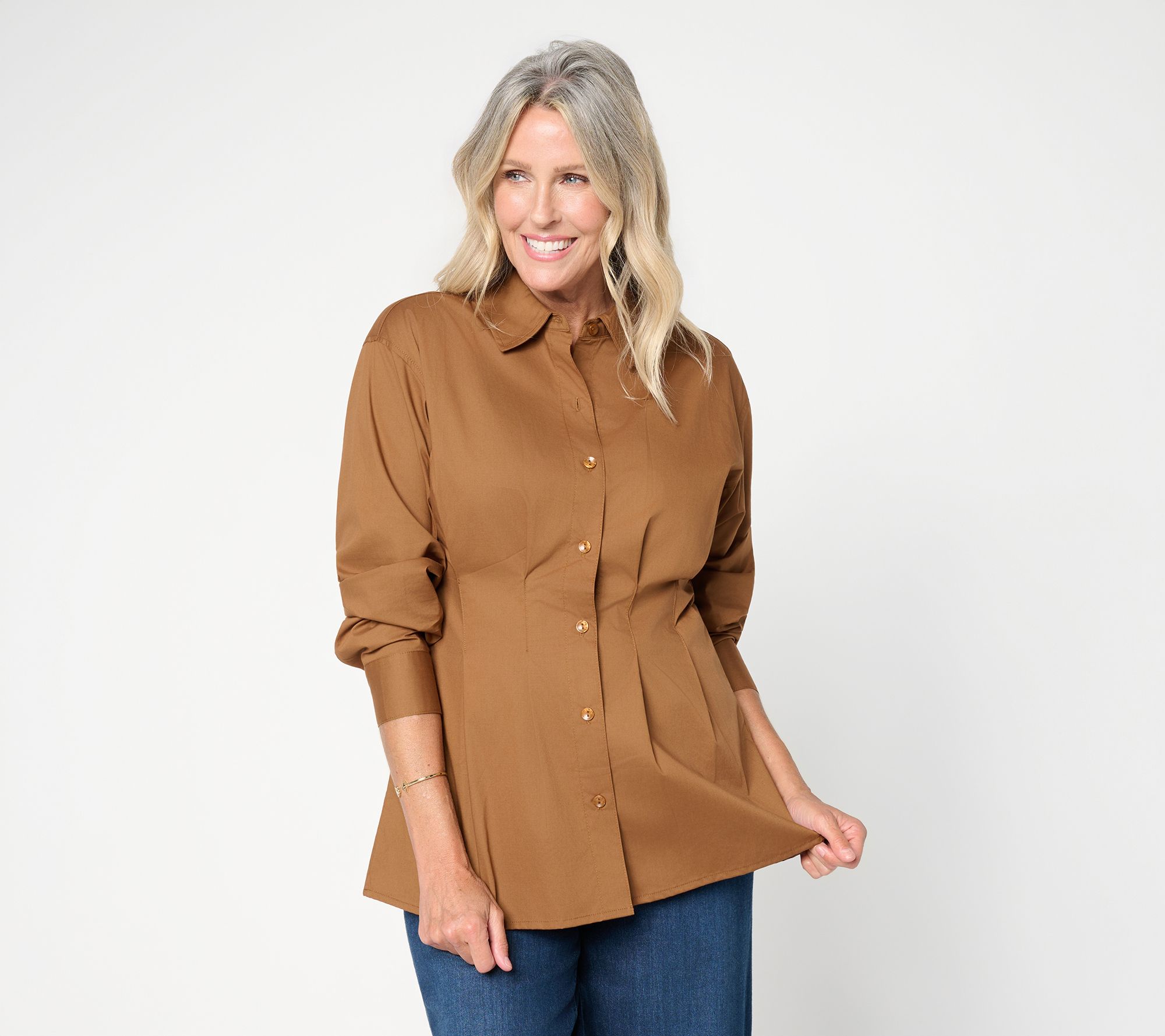 Women with Control Regular Poplin Waist Defining Pleats Shirt