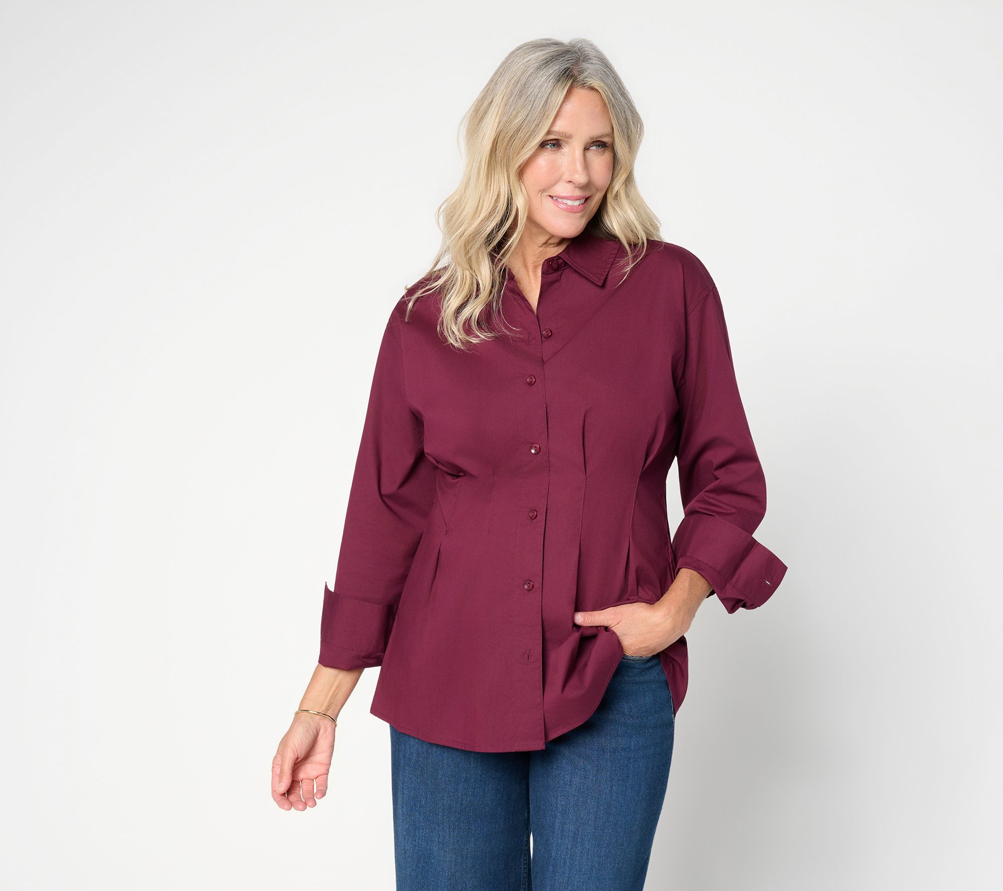 Women with Control Regular Poplin Waist Defining Pleats Shirt