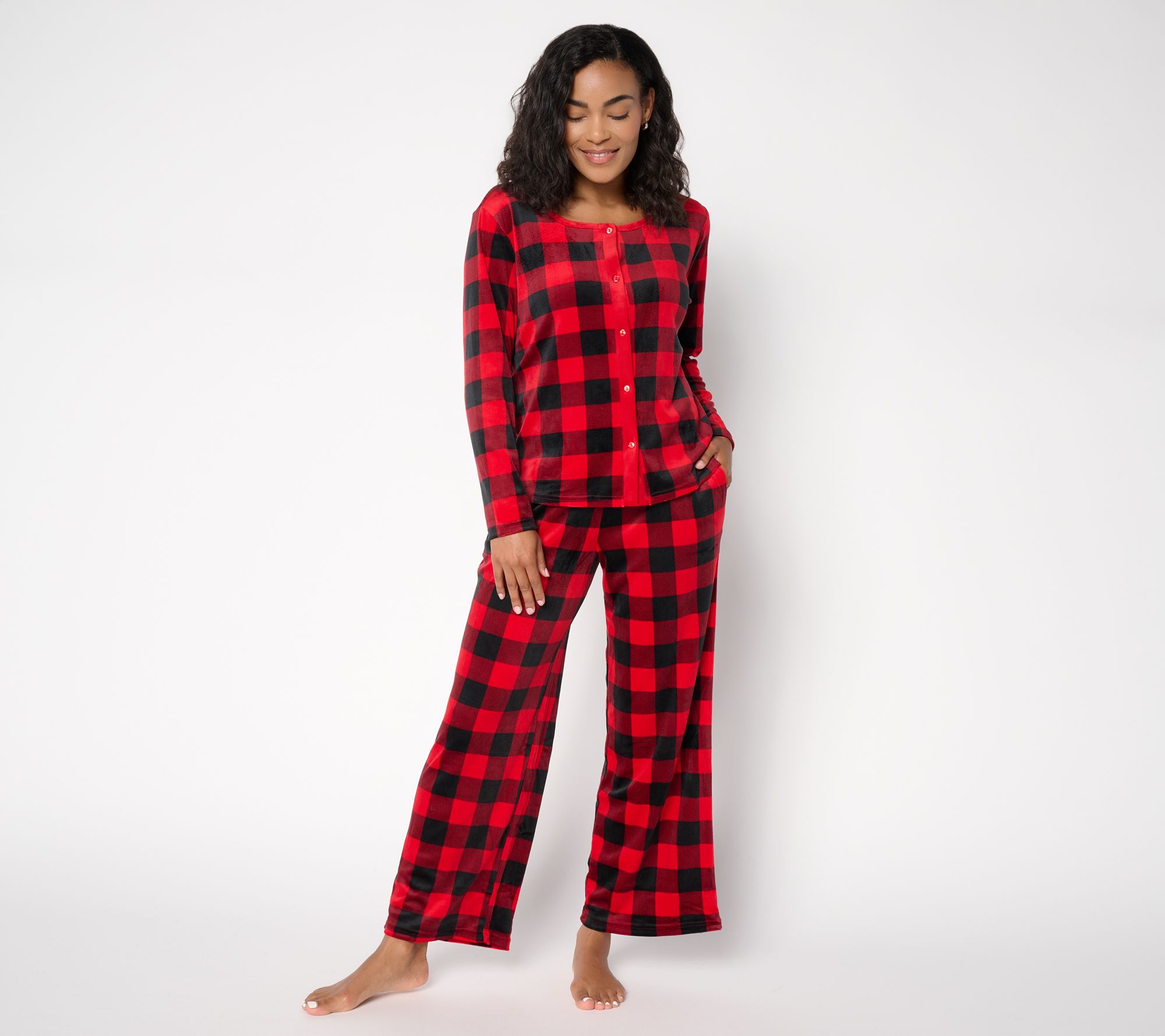 "As Is" MUK LUKS Silky Velour Button Through Top with Pant PJ
