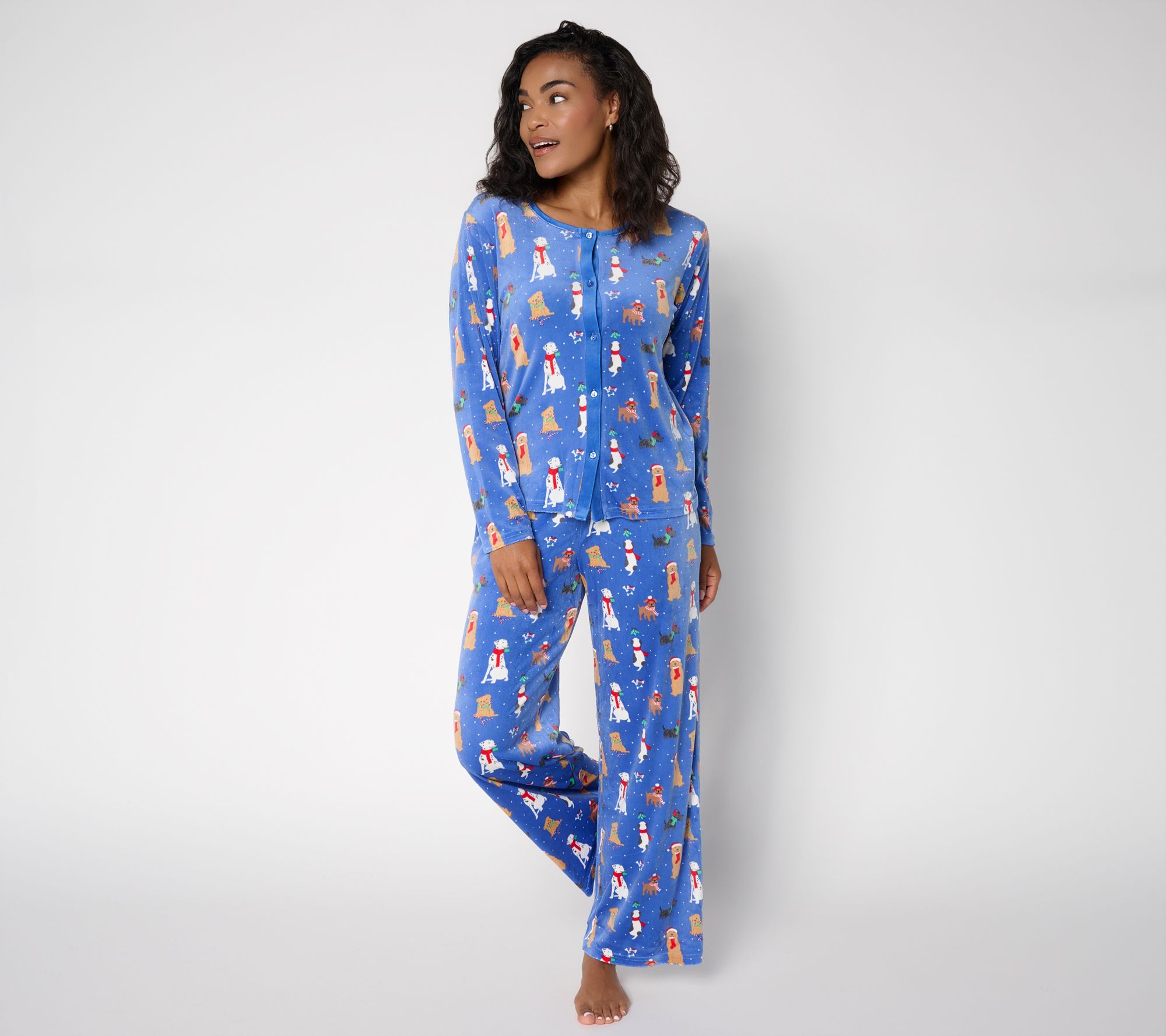 "As Is " MUK LUKS Silky Velour Button Through Top with Pant PJ