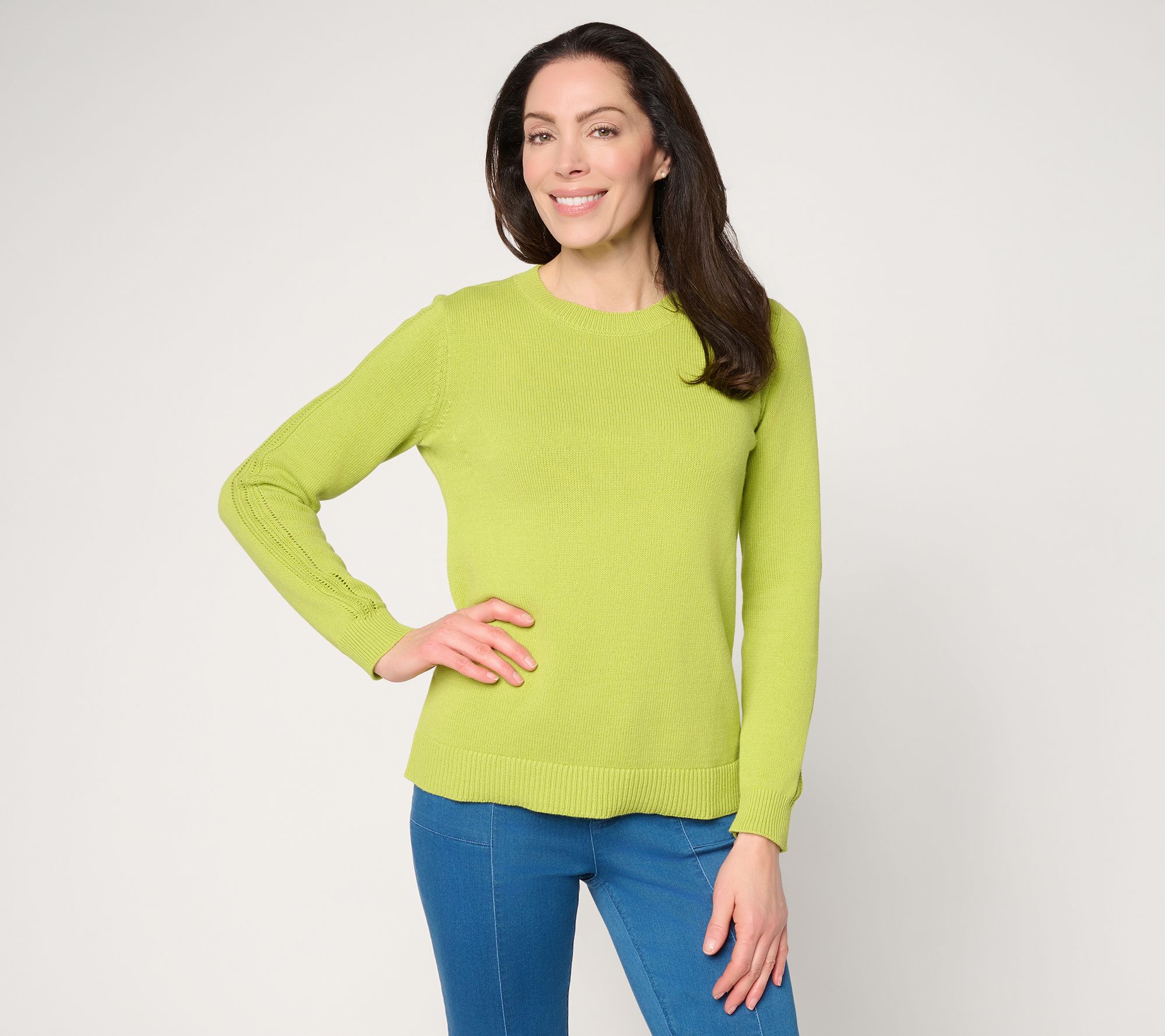 "As Is" Susan Graver Crew Neck Sweater with Novelty Sleeve Detail