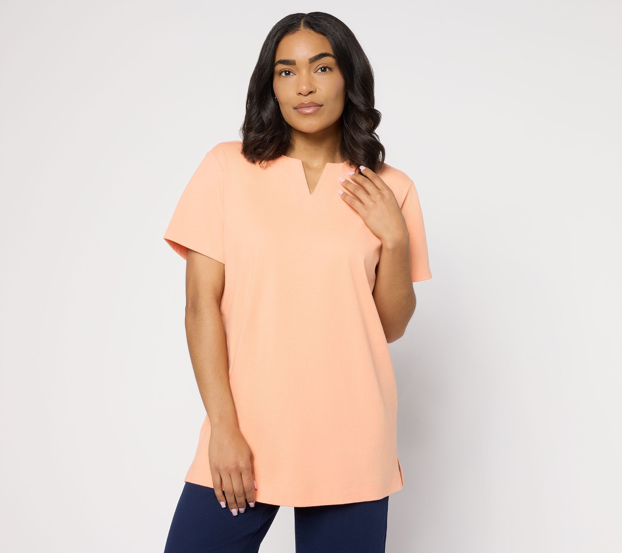 "As Is" Denim & Co. Essentials Petite Cotton Jersey Oversized Tunic